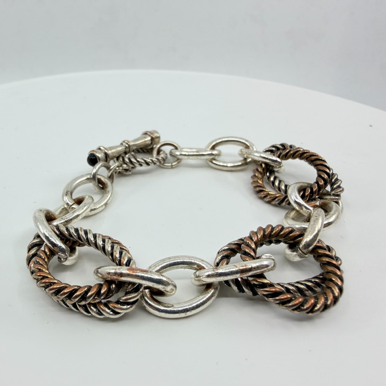 VTG Two Tone Rope Chain Link Bracelet Silver Bronze Tone Toggle Clasp Y2K Boho - Thumbnail 2