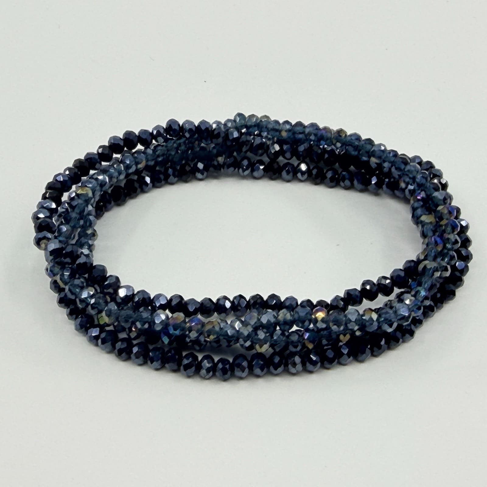 Vintage Navy Blue Crystal Beaded Multi Strand Wrap Bracelet Minimalist Boho Y2K - Thumbnail 4