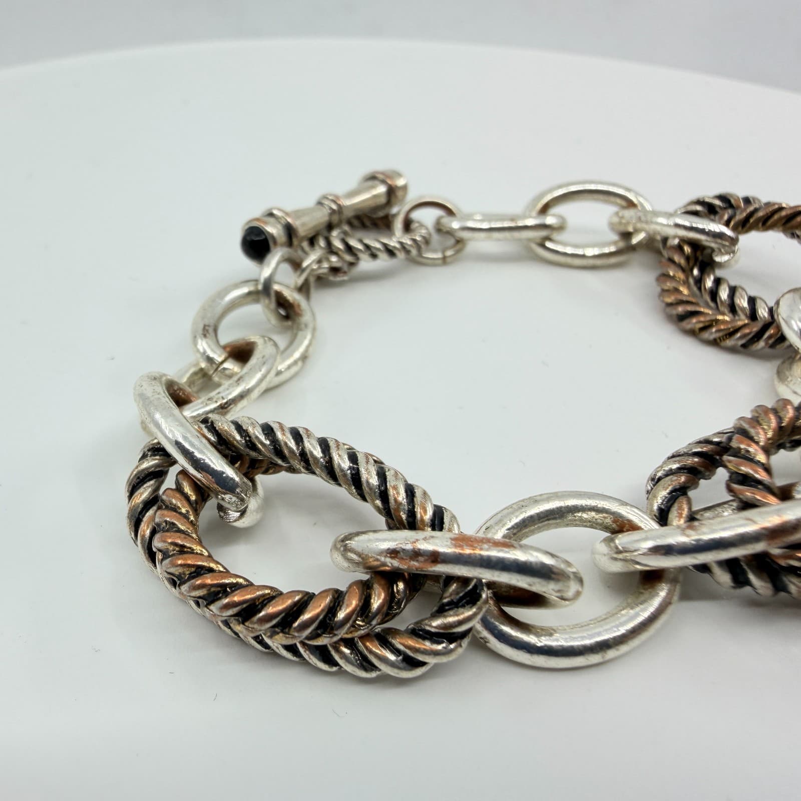 VTG Two Tone Rope Chain Link Bracelet Silver Bronze Tone Toggle Clasp Y2K Boho - Thumbnail 3
