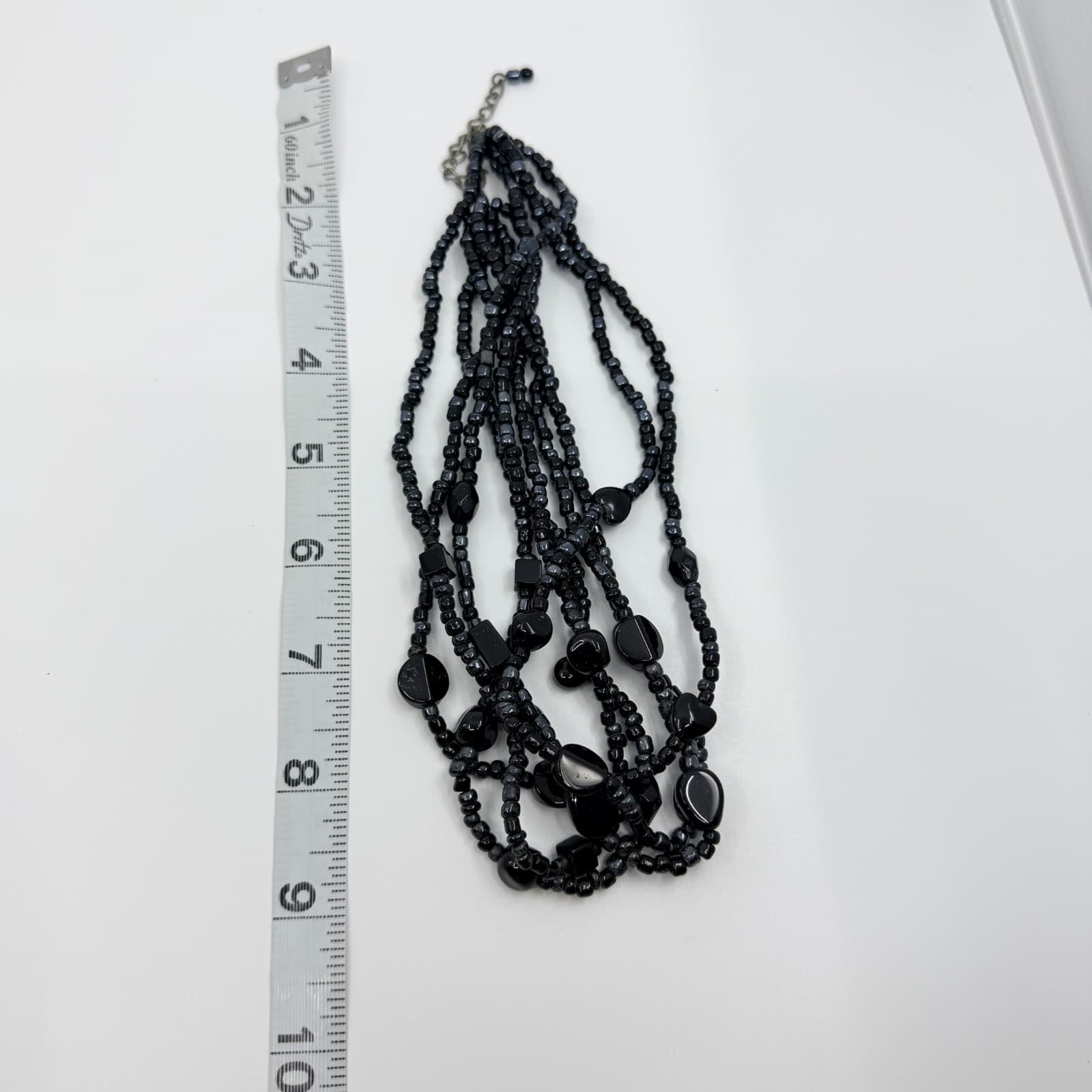 Vintage Black Multi Strand Beaded Necklace Chunky Statement Boho 90s - Thumbnail 10