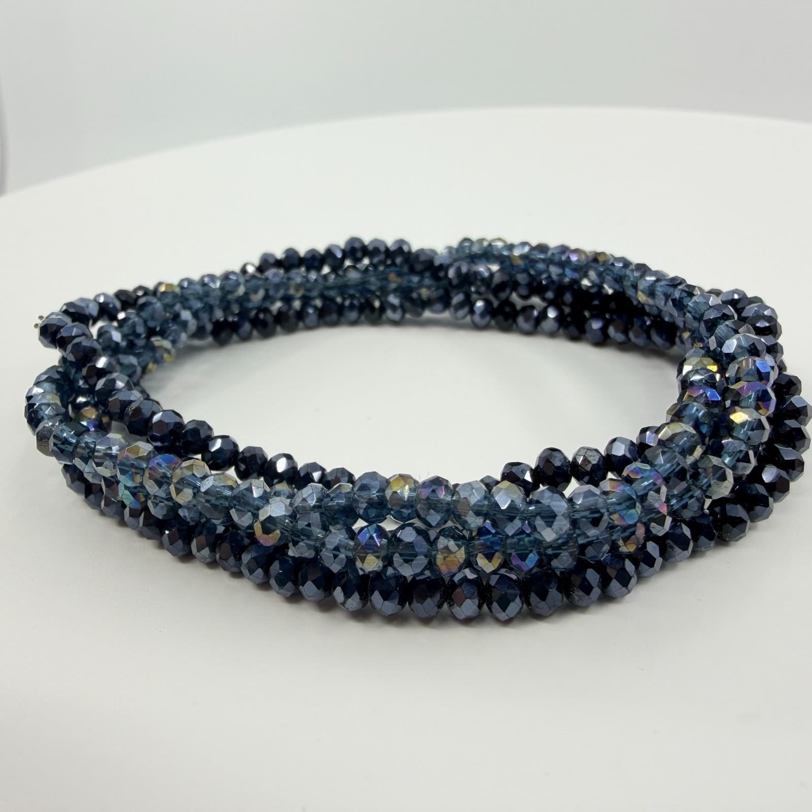 Vintage Navy Blue Crystal Beaded Multi Strand Wrap Bracelet Minimalist Boho Y2K - Thumbnail 6