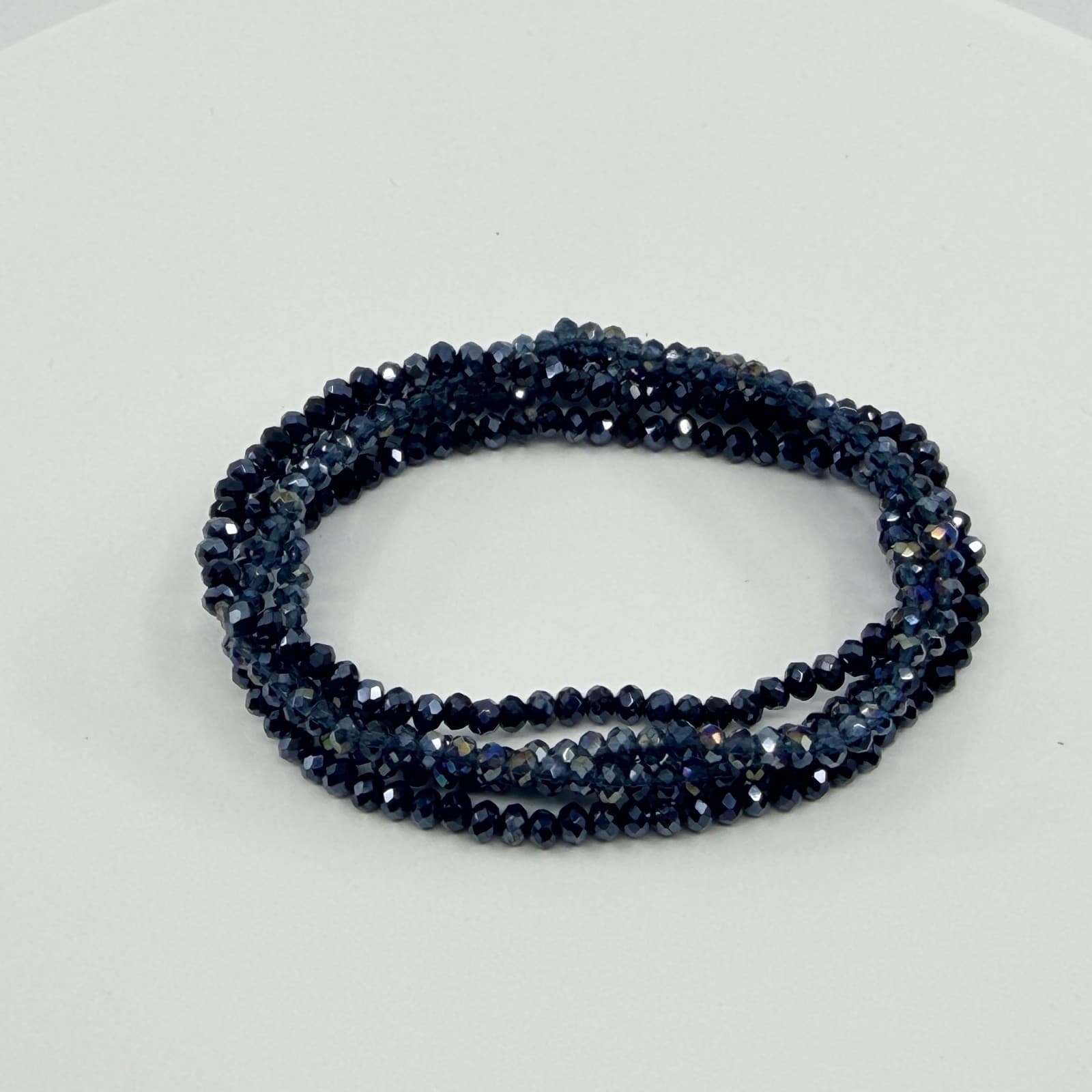 Vintage Navy Blue Crystal Beaded Multi Strand Wrap Bracelet Minimalist Boho Y2K - Thumbnail 5