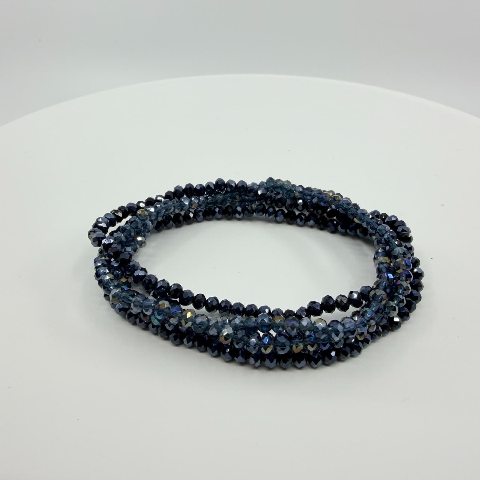 Vintage Navy Blue Crystal Beaded Multi Strand Wrap Bracelet Minimalist Boho Y2K - Thumbnail 8