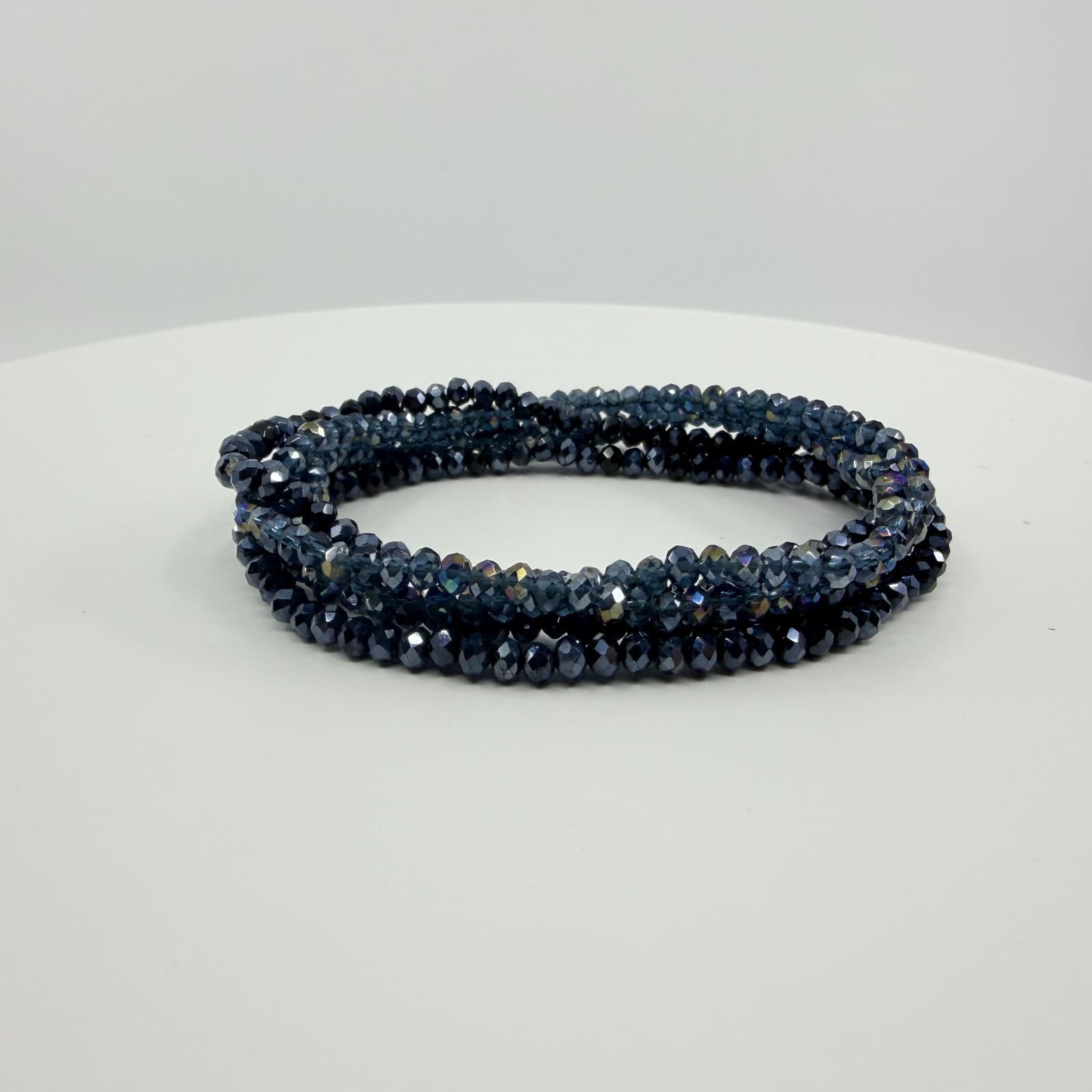 Vintage Navy Blue Crystal Beaded Multi Strand Wrap Bracelet Minimalist Boho Y2K - Thumbnail 2
