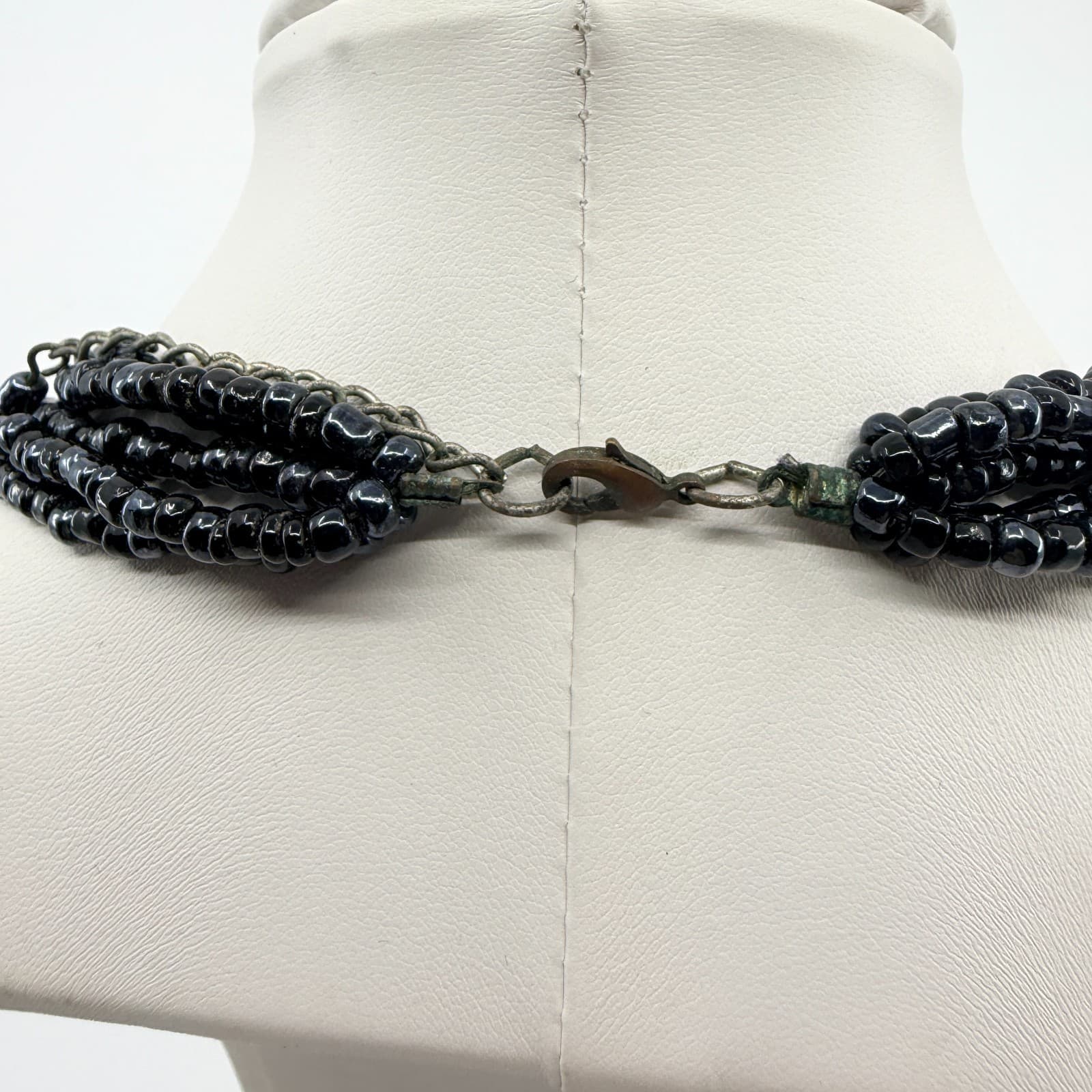 Vintage Black Multi Strand Beaded Necklace Chunky Statement Boho 90s - Thumbnail 8