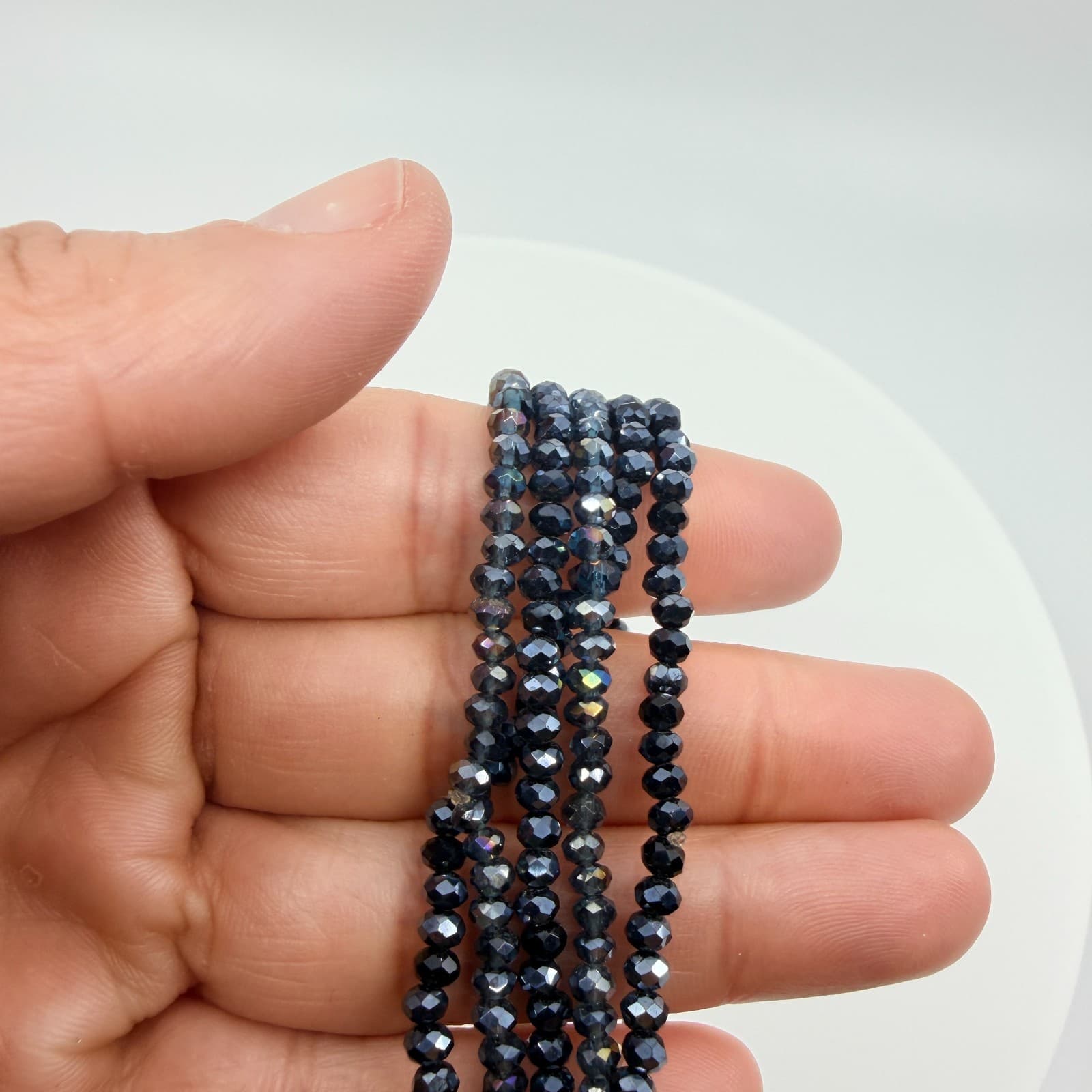 Vintage Navy Blue Crystal Beaded Multi Strand Wrap Bracelet Minimalist Boho Y2K - Thumbnail 9