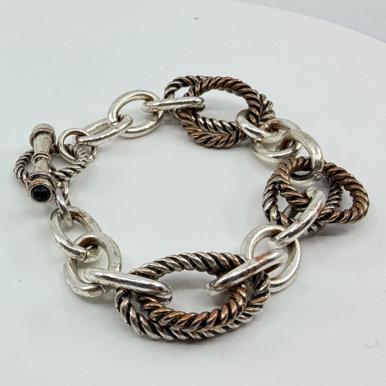 VTG Two Tone Rope Chain Link Bracelet Silver Bronze Tone Toggle Clasp Y2K Boho - Thumbnail 5