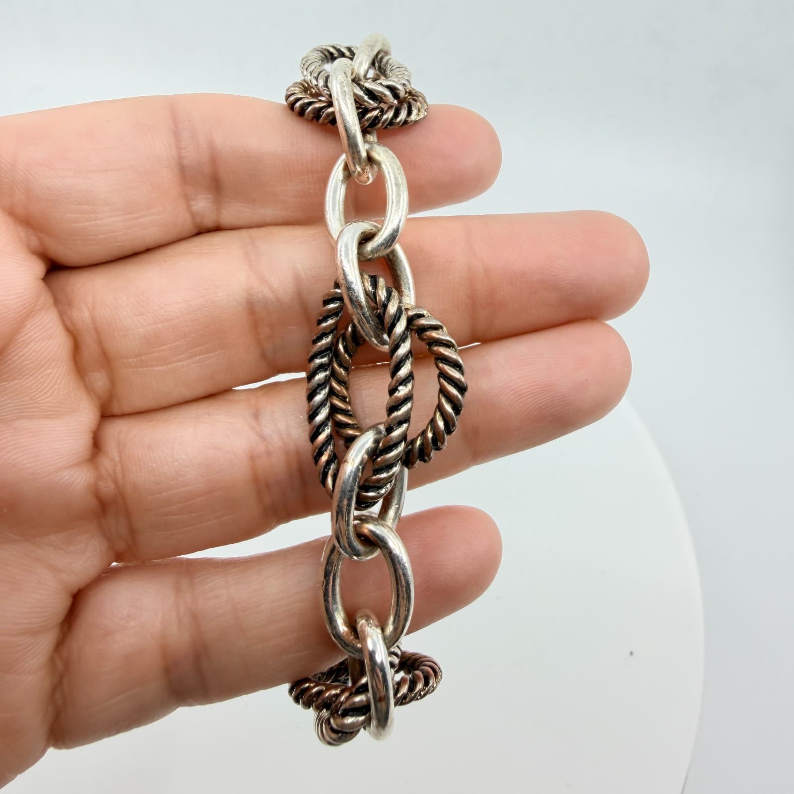VTG Two Tone Rope Chain Link Bracelet Silver Bronze Tone Toggle Clasp Y2K Boho - Thumbnail 8