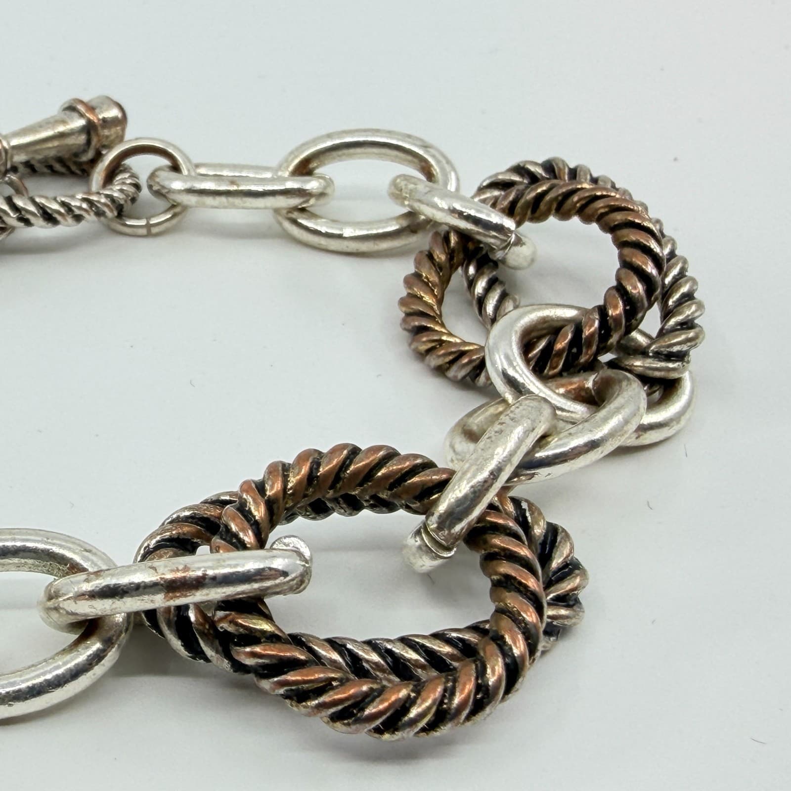 VTG Two Tone Rope Chain Link Bracelet Silver Bronze Tone Toggle Clasp Y2K Boho - Thumbnail 6