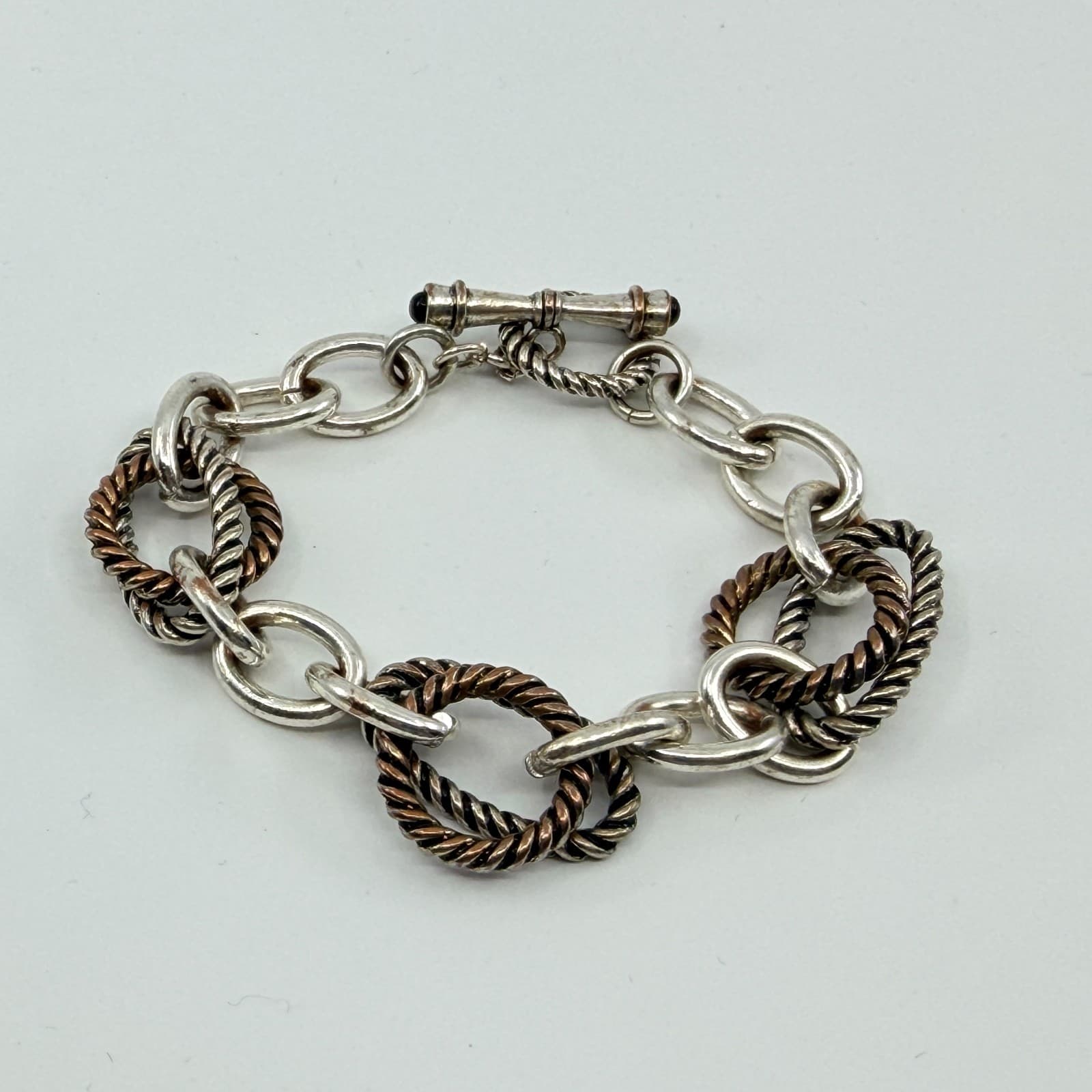 VTG Two Tone Rope Chain Link Bracelet Silver Bronze Tone Toggle Clasp Y2K Boho - Thumbnail 7