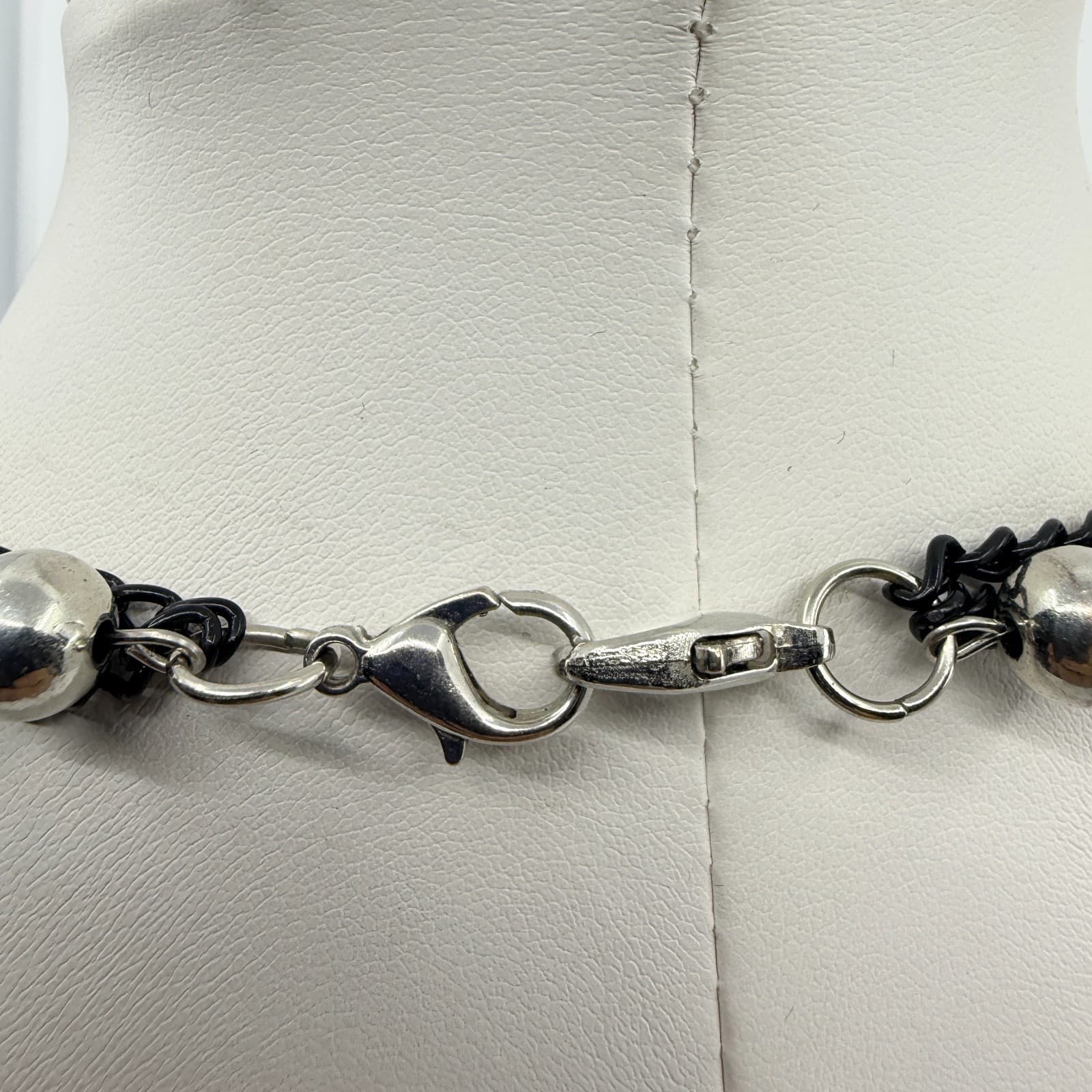 Black Grey Silver Tone Acrylic Oval Link Necklace Mixed Chain Modern Classic - Thumbnail 6