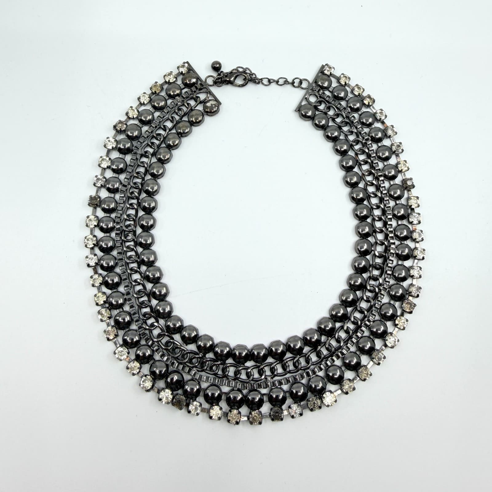Vintage Retro Gunmetal Gray Multi Row Bib Statement Choker Necklace Rhinestone - Thumbnail 13