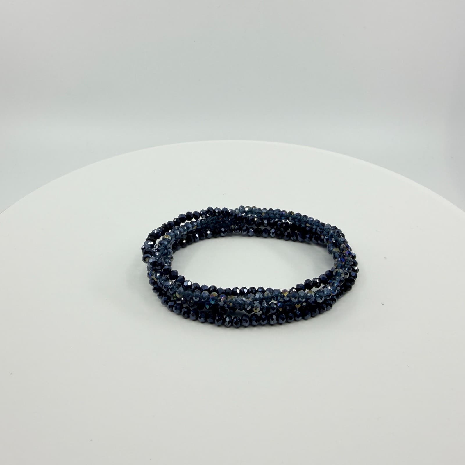 Vintage Navy Blue Crystal Beaded Multi Strand Wrap Bracelet Minimalist Boho Y2K - Thumbnail 3