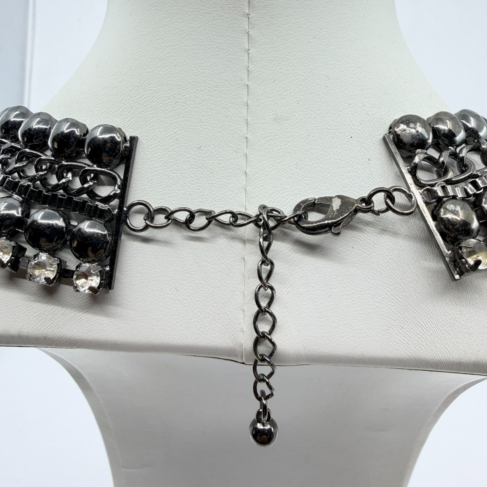 Vintage Retro Gunmetal Gray Multi Row Bib Statement Choker Necklace Rhinestone - Thumbnail 11
