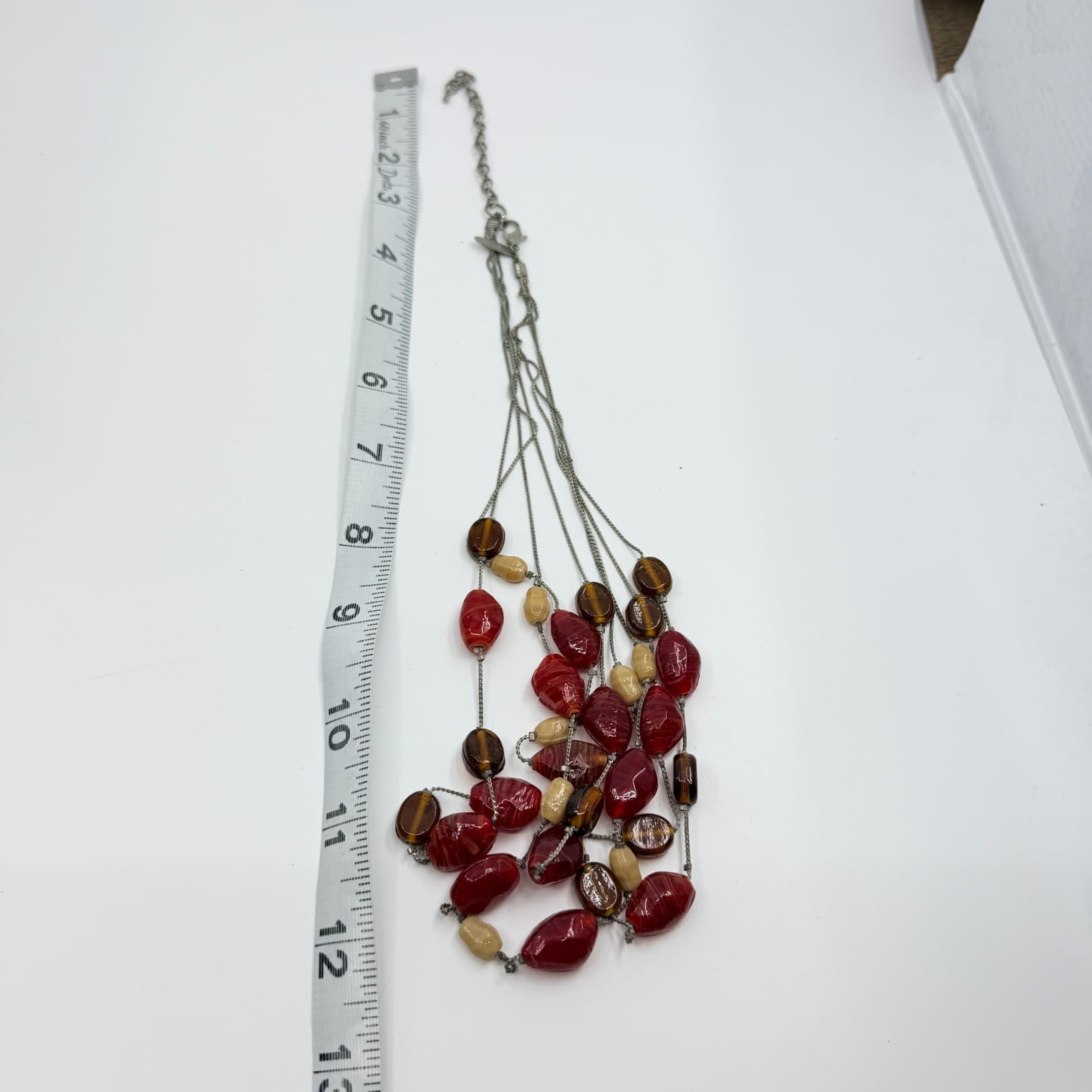 VTG Y2K New York & Co Multi Strand Layered Statement Necklace Red Brown Beaded - Thumbnail 11