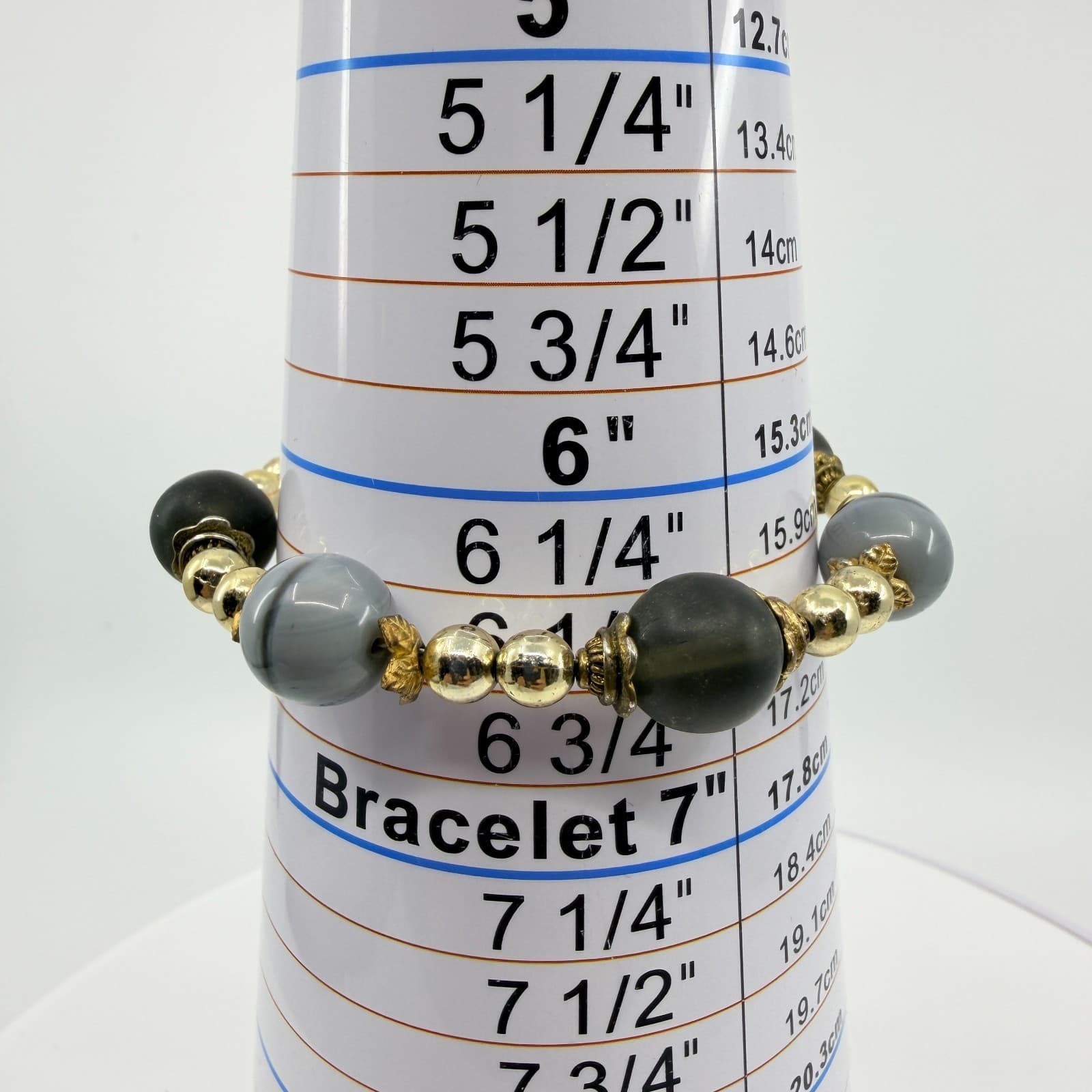 Vintage Gray Black Mixed Beaded Chunky Statement Bracelet Gold Tone - Thumbnail 9