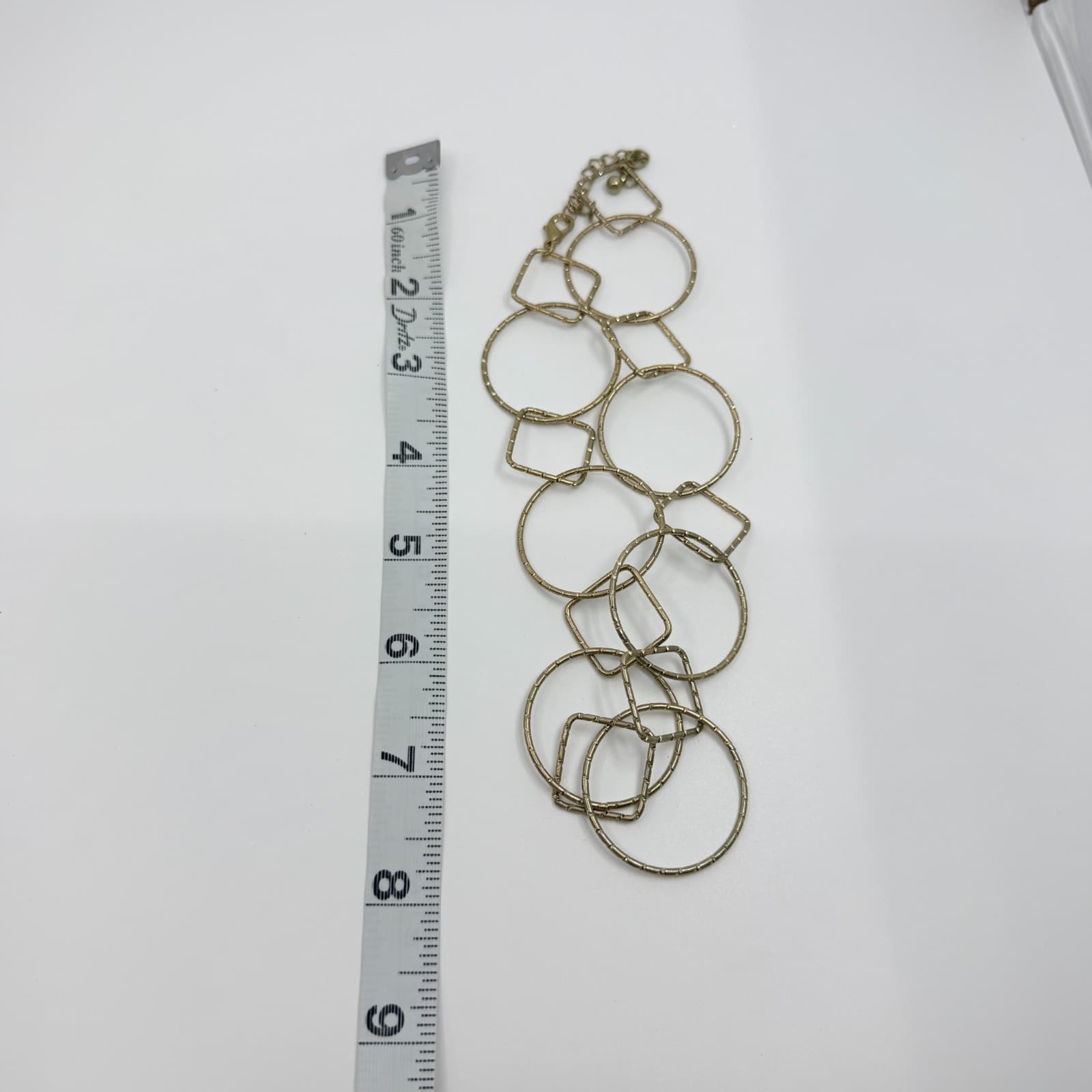 Vintage Gold Tone Geometric Linked Necklace Textured Circle Square Links 90s - Thumbnail 8