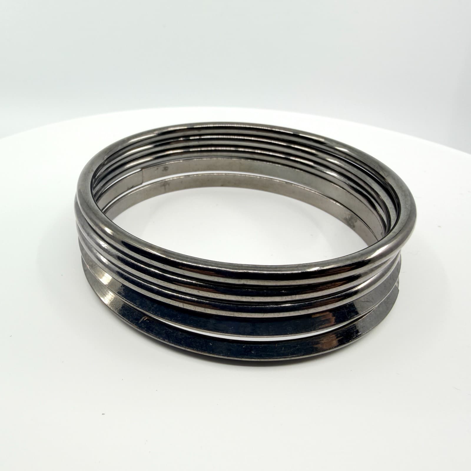 Vintage Stackable Stunner Gunmetal Bangle Bracelet Set Hoop Earrings Black Y2K - Thumbnail 2