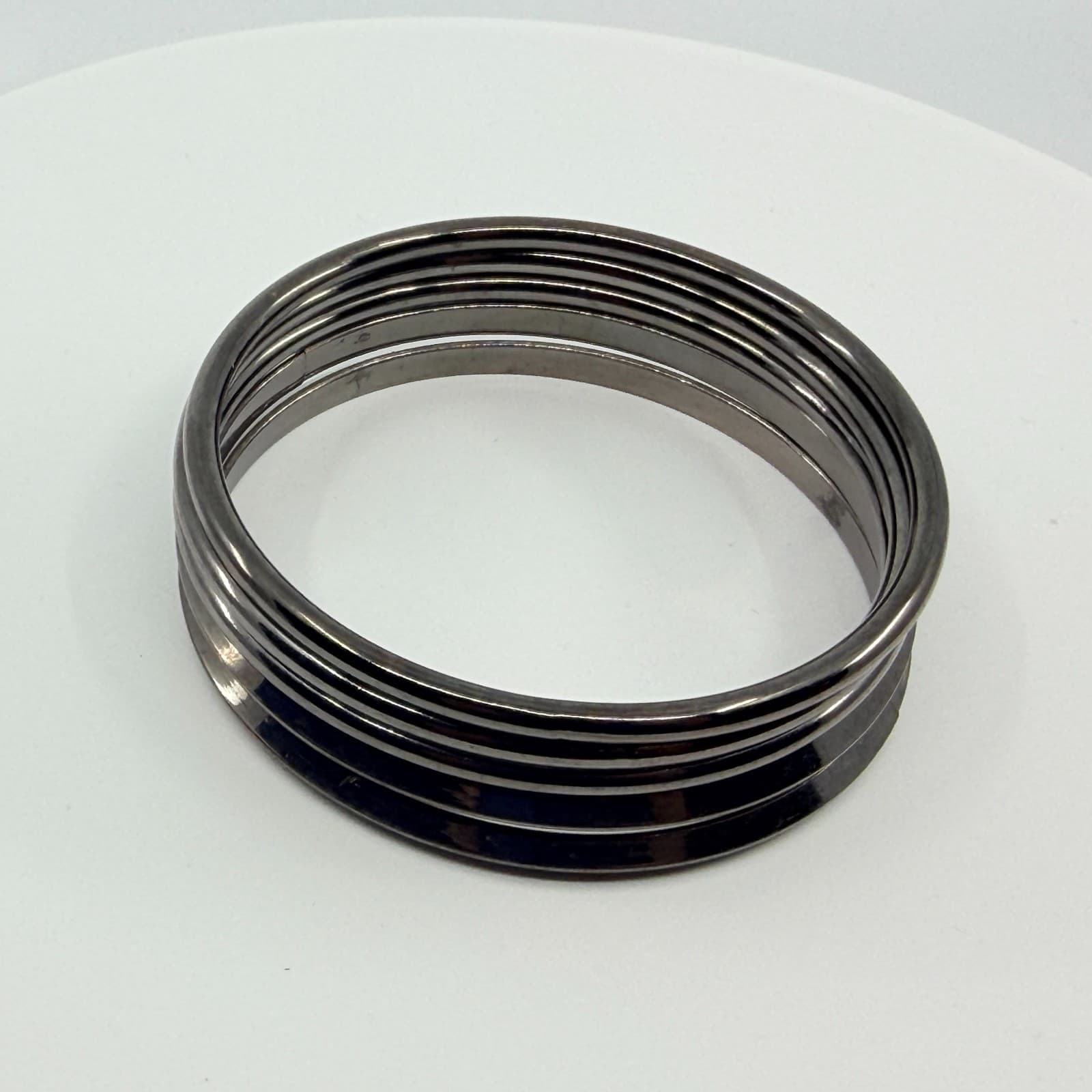Vintage Stackable Stunner Gunmetal Bangle Bracelet Set Hoop Earrings Black Y2K - Thumbnail 3