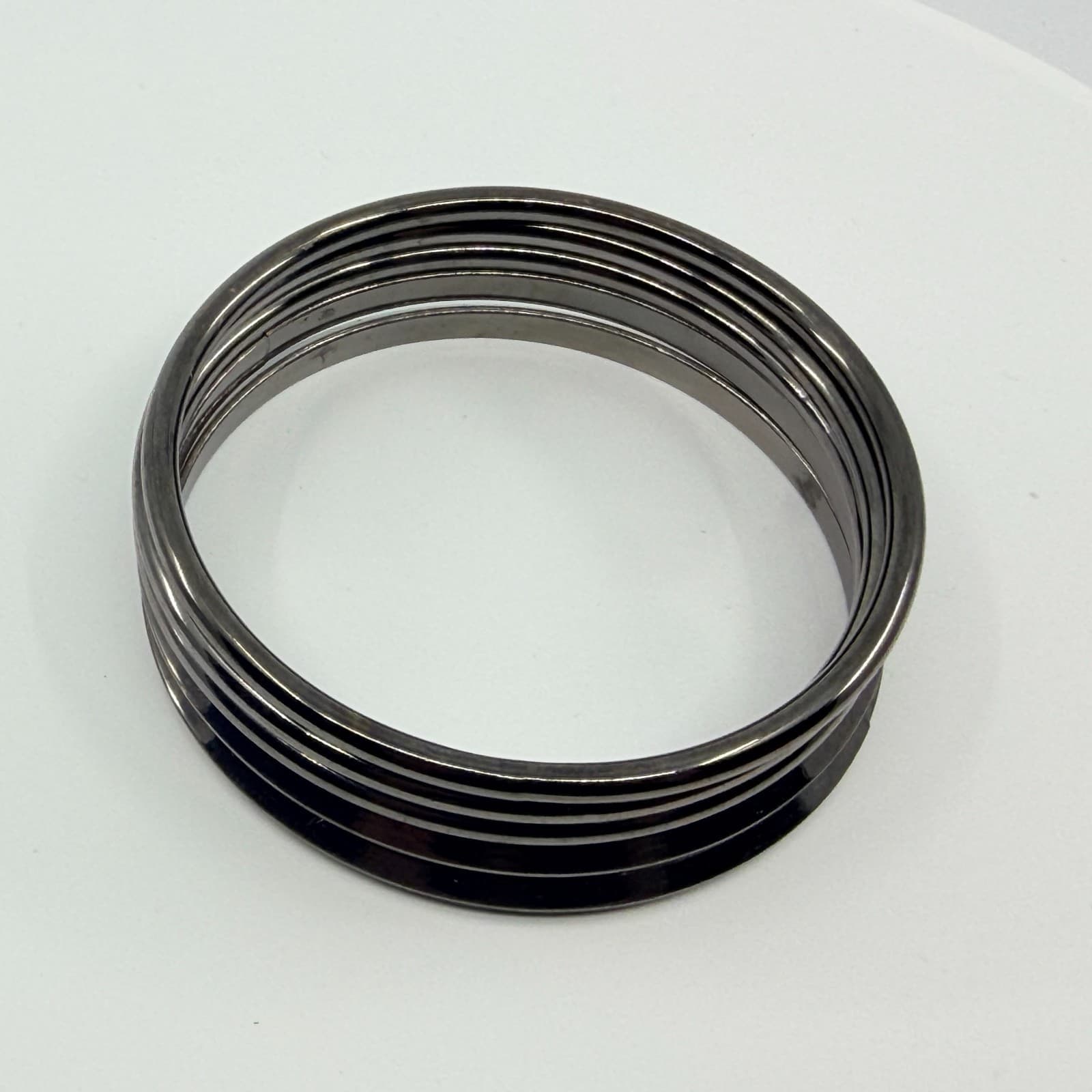Vintage Stackable Stunner Gunmetal Bangle Bracelet Set Hoop Earrings Black Y2K - Thumbnail 4
