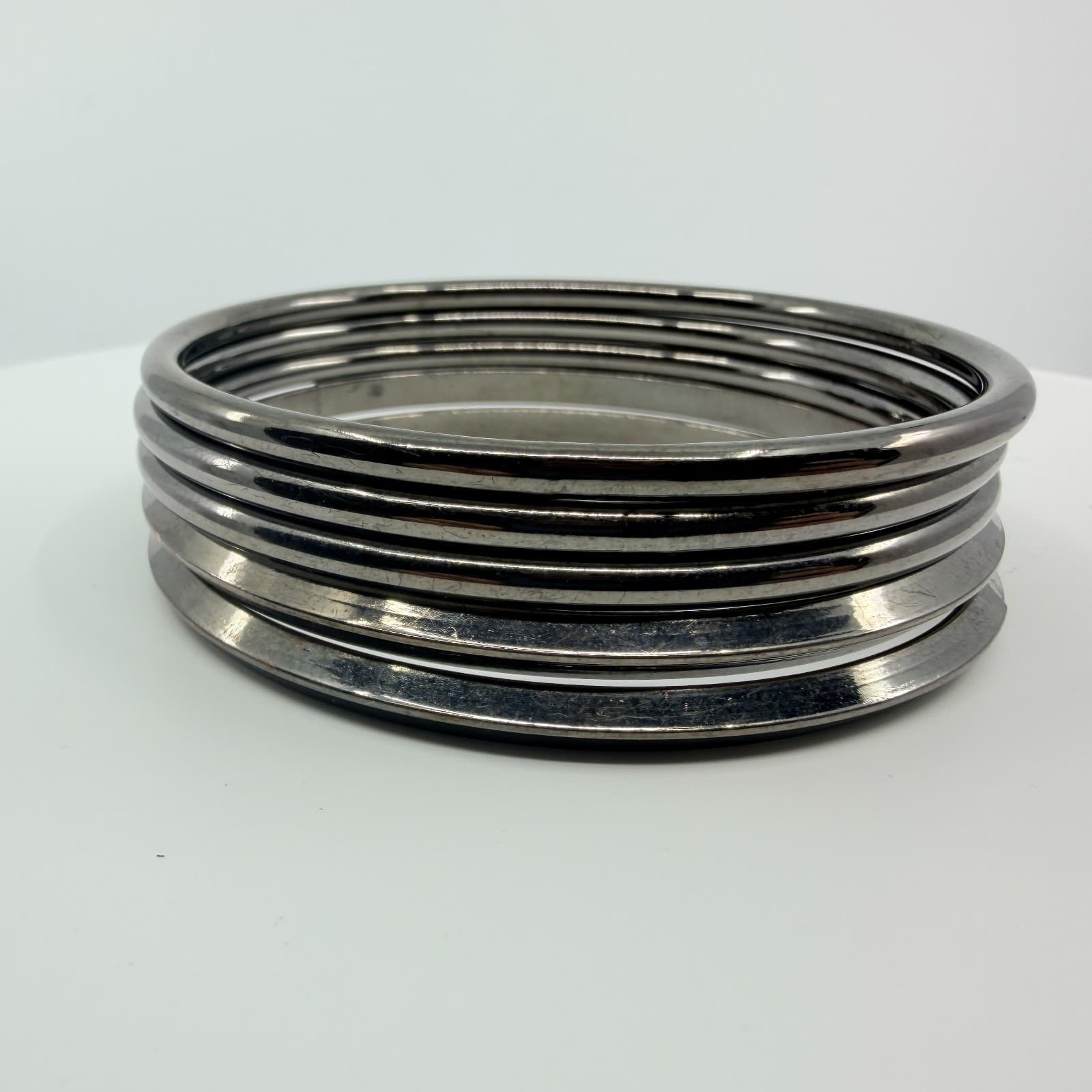 Vintage Stackable Stunner Gunmetal Bangle Bracelet Set Hoop Earrings Black Y2K - Thumbnail 6