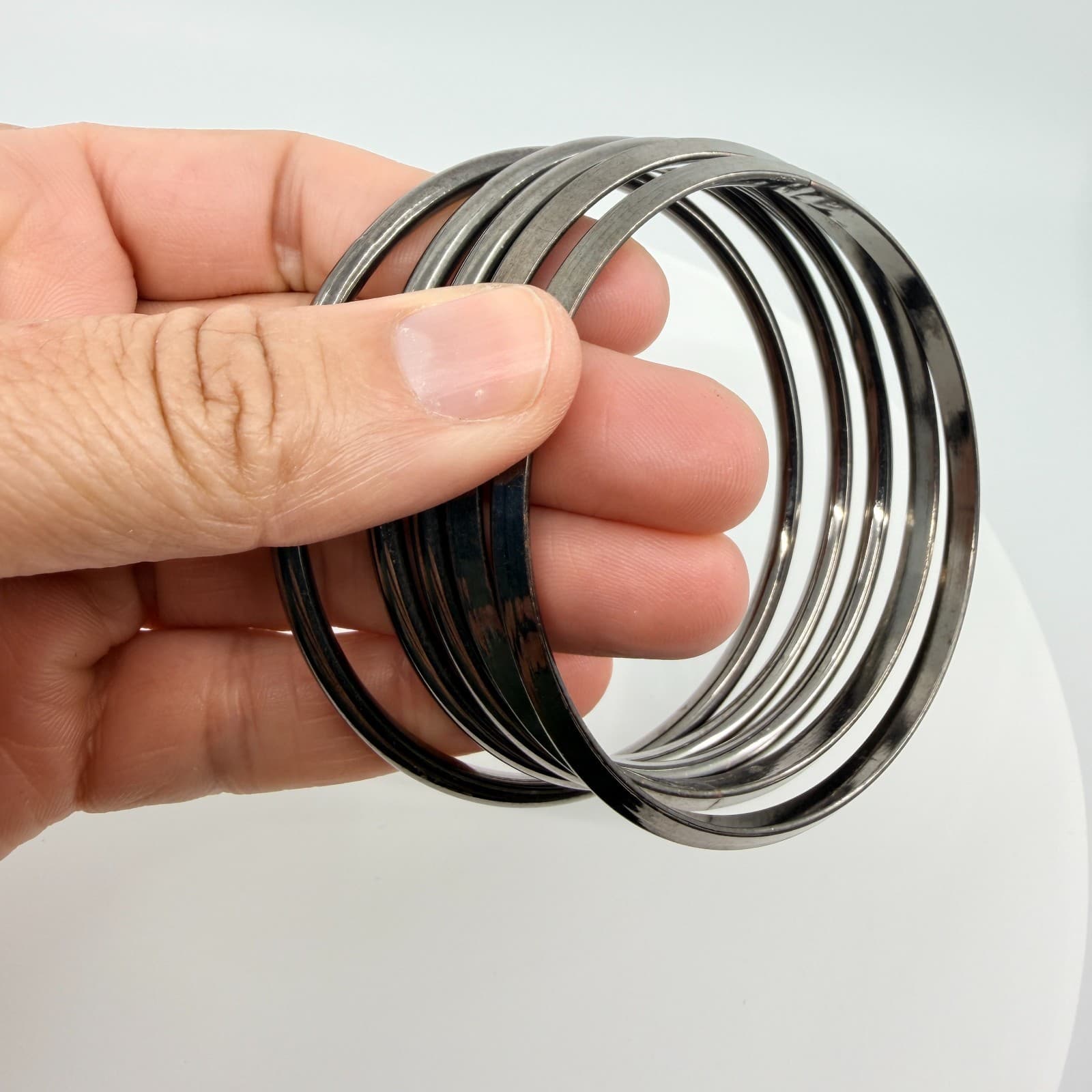 Vintage Stackable Stunner Gunmetal Bangle Bracelet Set Hoop Earrings Black Y2K - Thumbnail 7