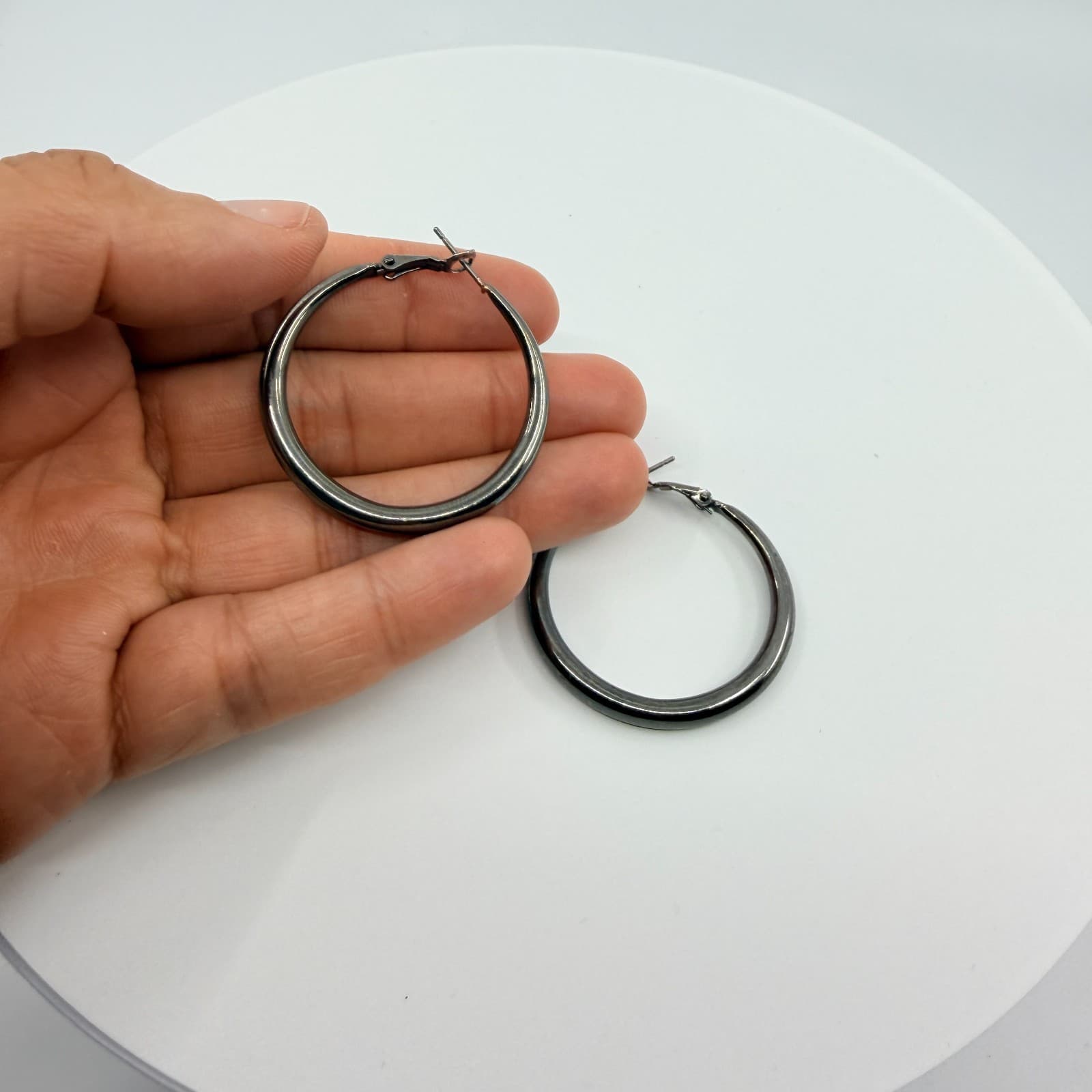 Vintage Stackable Stunner Gunmetal Bangle Bracelet Set Hoop Earrings Black Y2K - Thumbnail 13