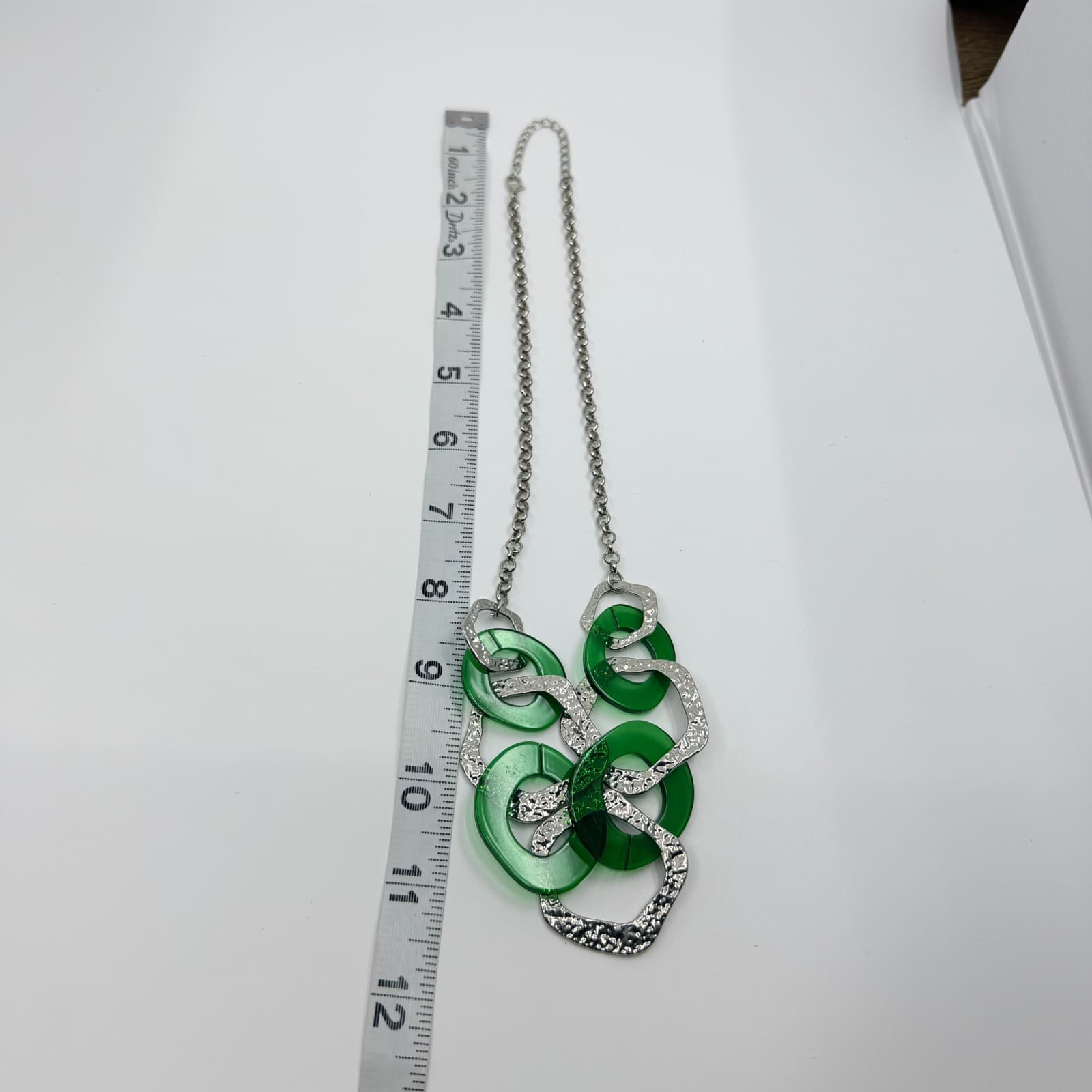 Vintage Paparazzi Urban Circus Green Acrylic Silver Tone Textured Link Statement - Thumbnail 10