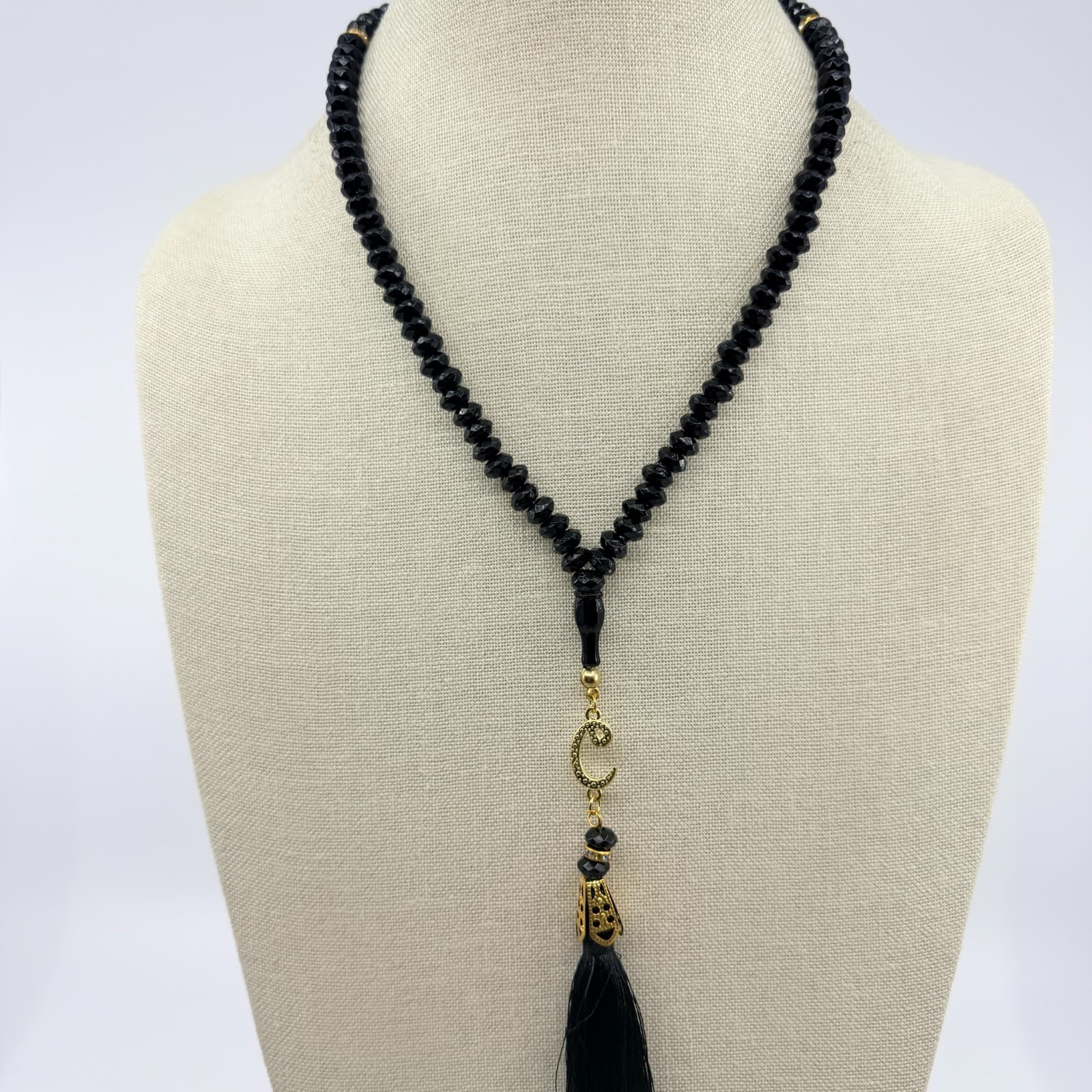 Vintage Islamic Tasbih 99 Beads Muslim Prayer Beads Black Faceted Tassel Accent - Thumbnail 5