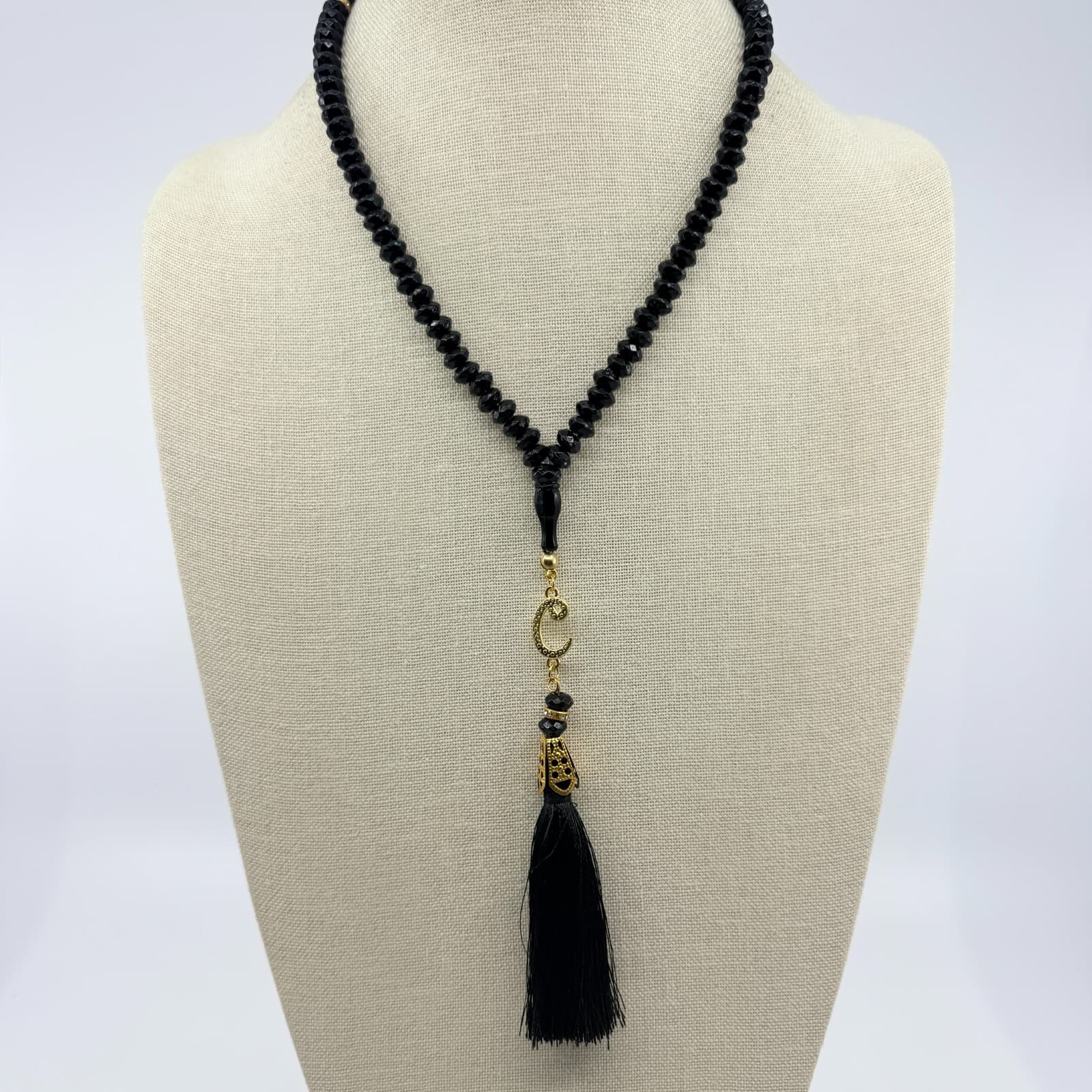 Vintage Islamic Tasbih 99 Beads Muslim Prayer Beads Black Faceted Tassel Accent - Thumbnail 6