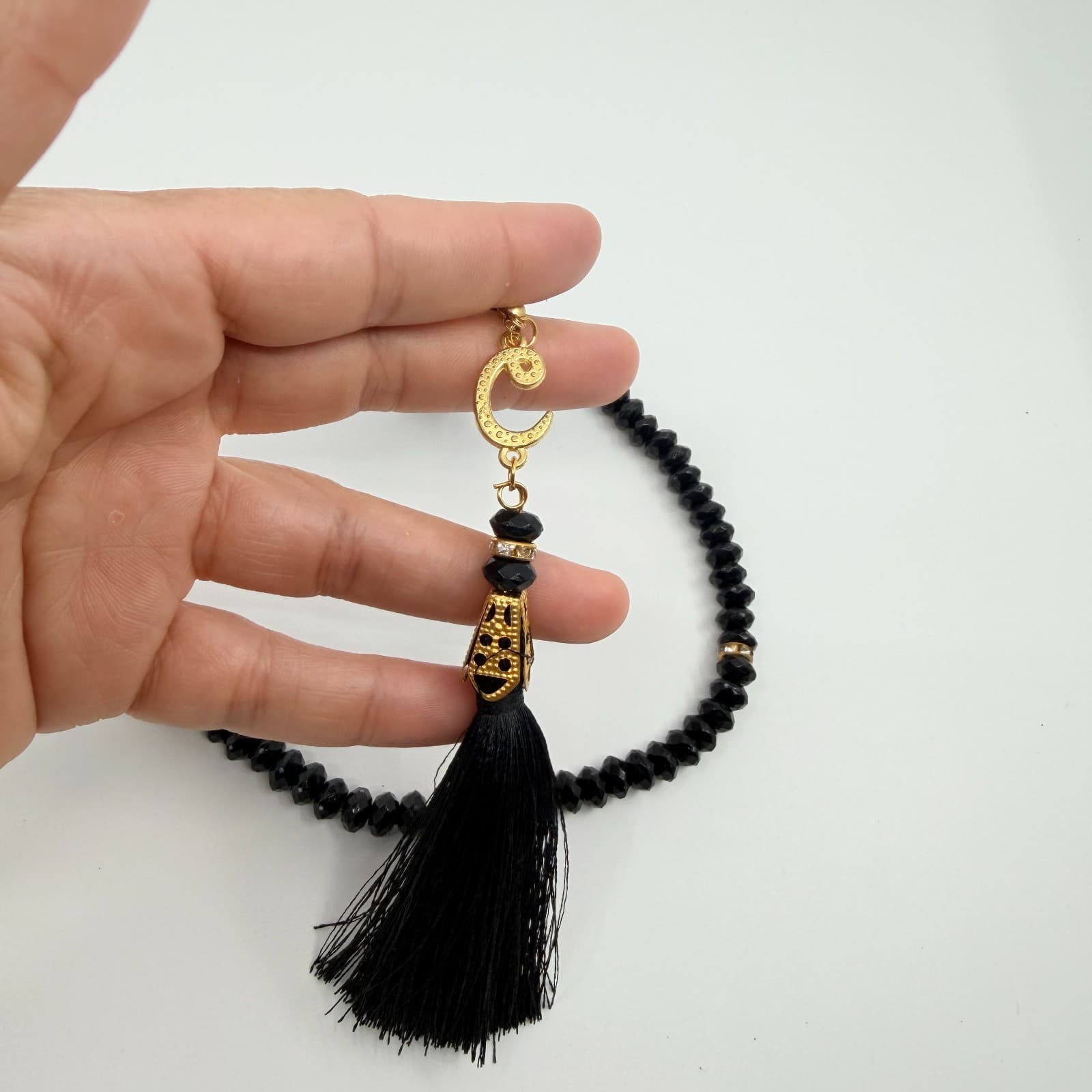 Vintage Islamic Tasbih 99 Beads Muslim Prayer Beads Black Faceted Tassel Accent - Thumbnail 7