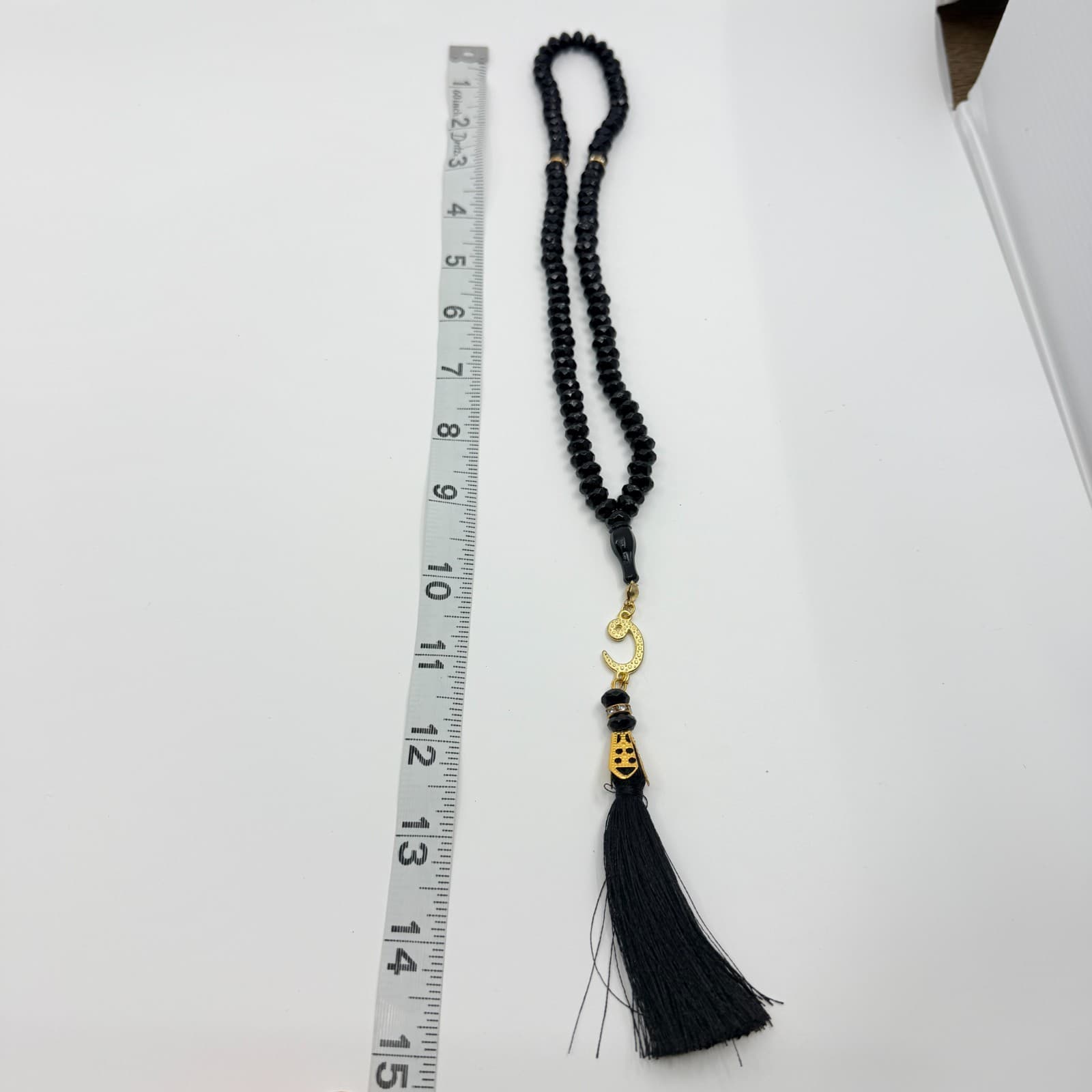 Vintage Islamic Tasbih 99 Beads Muslim Prayer Beads Black Faceted Tassel Accent - Thumbnail 8
