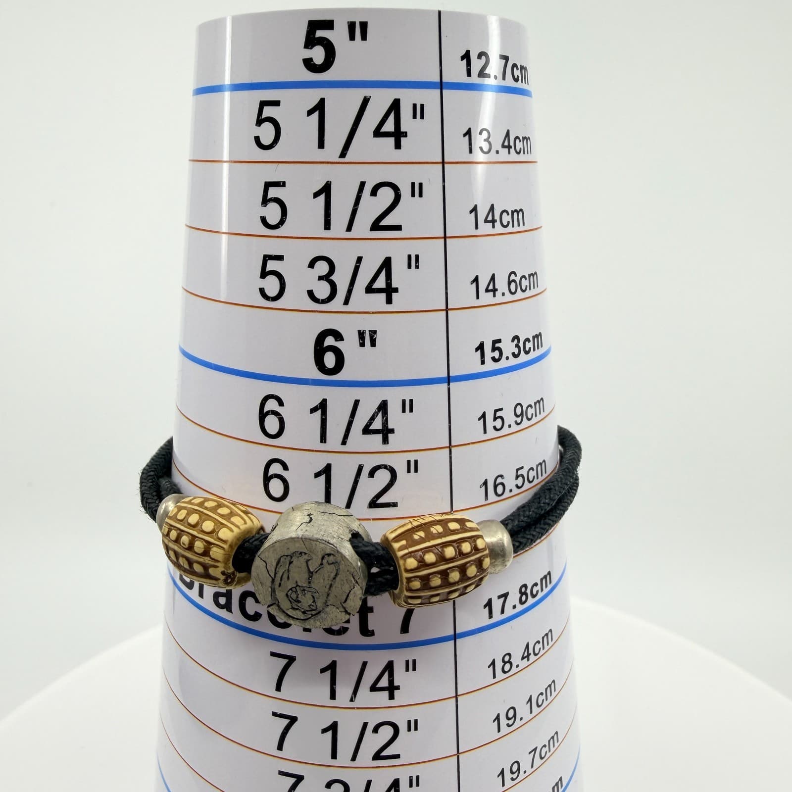Vintage Tribal Black Cord Bracelet Carved Bear Stone Bead Patterned Beads - Thumbnail 9