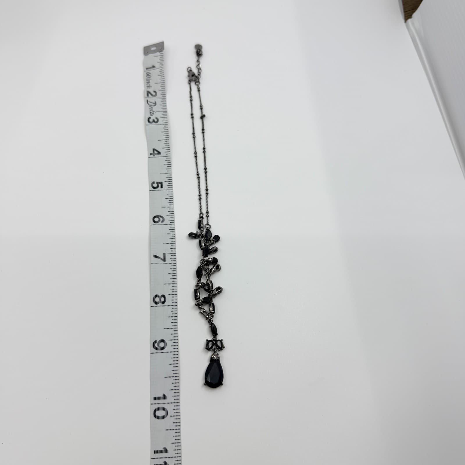Vintage Gunmetal Tone Black Teardrop Pendant Necklace Statement Goth Y2K - Thumbnail 7