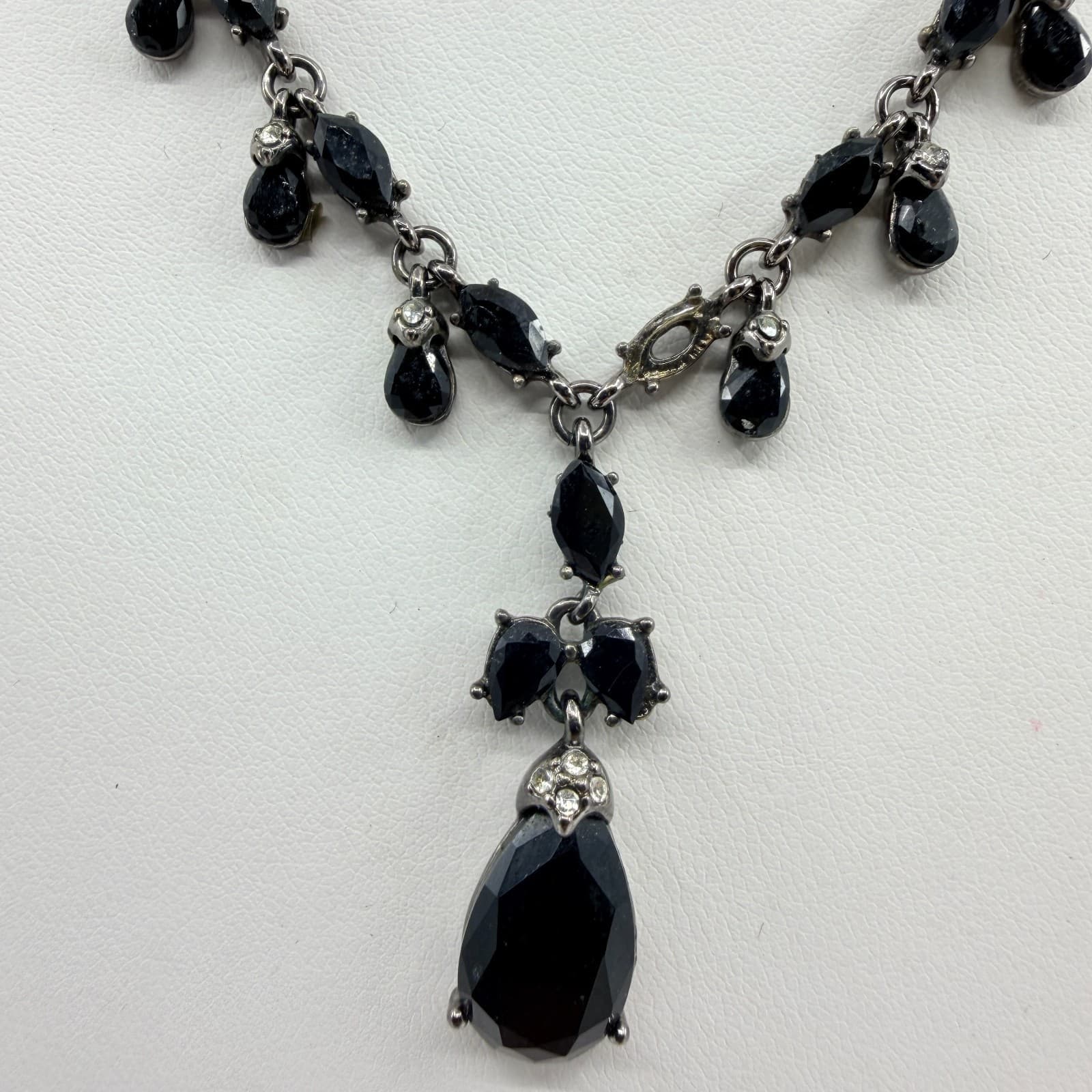 Vintage Gunmetal Tone Black Teardrop Pendant Necklace Statement Goth Y2K - Thumbnail 3