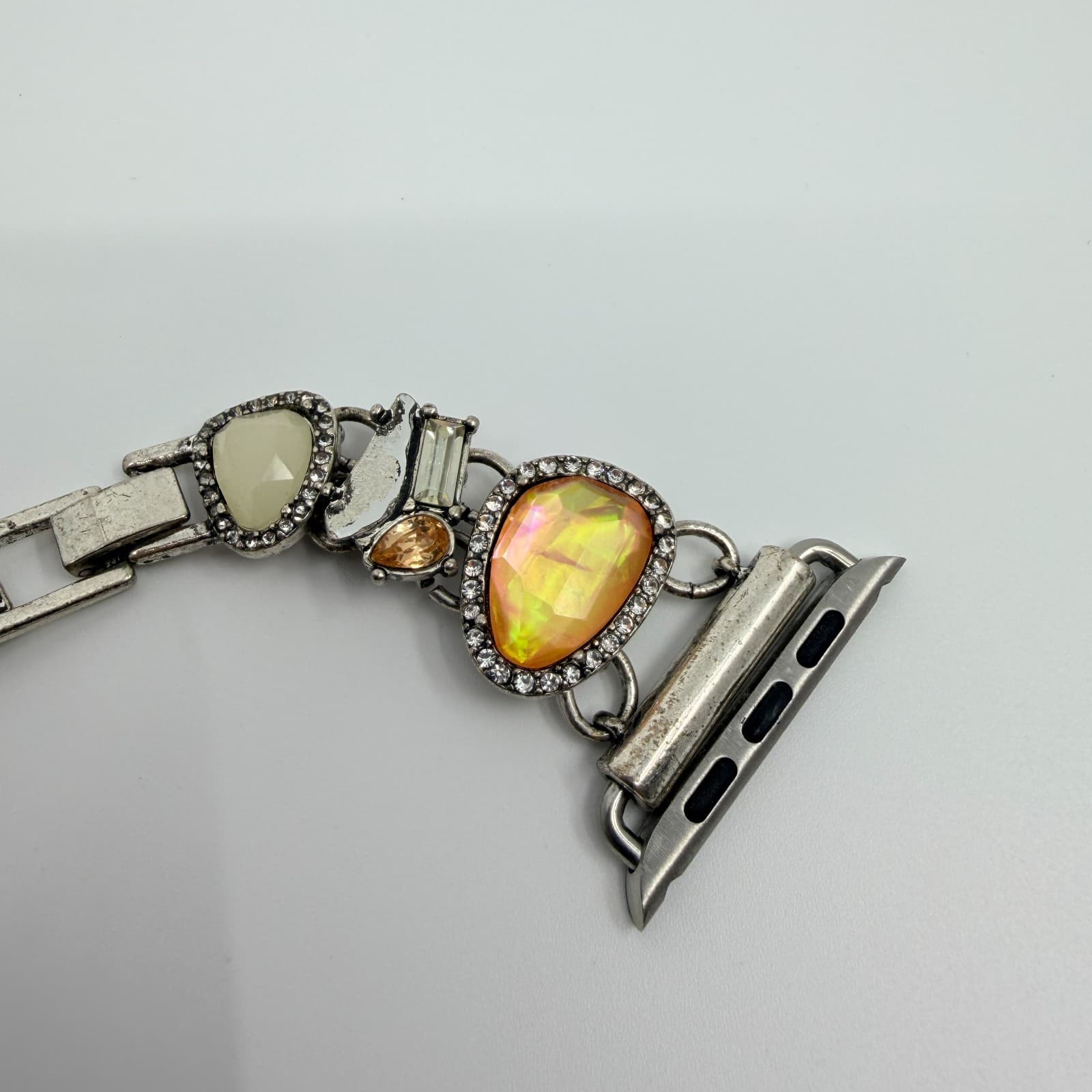 Vintage Boho Chic Mixed Media Stone Crystal Silver Tone Watch Band Bracelet Y2K - Thumbnail 6