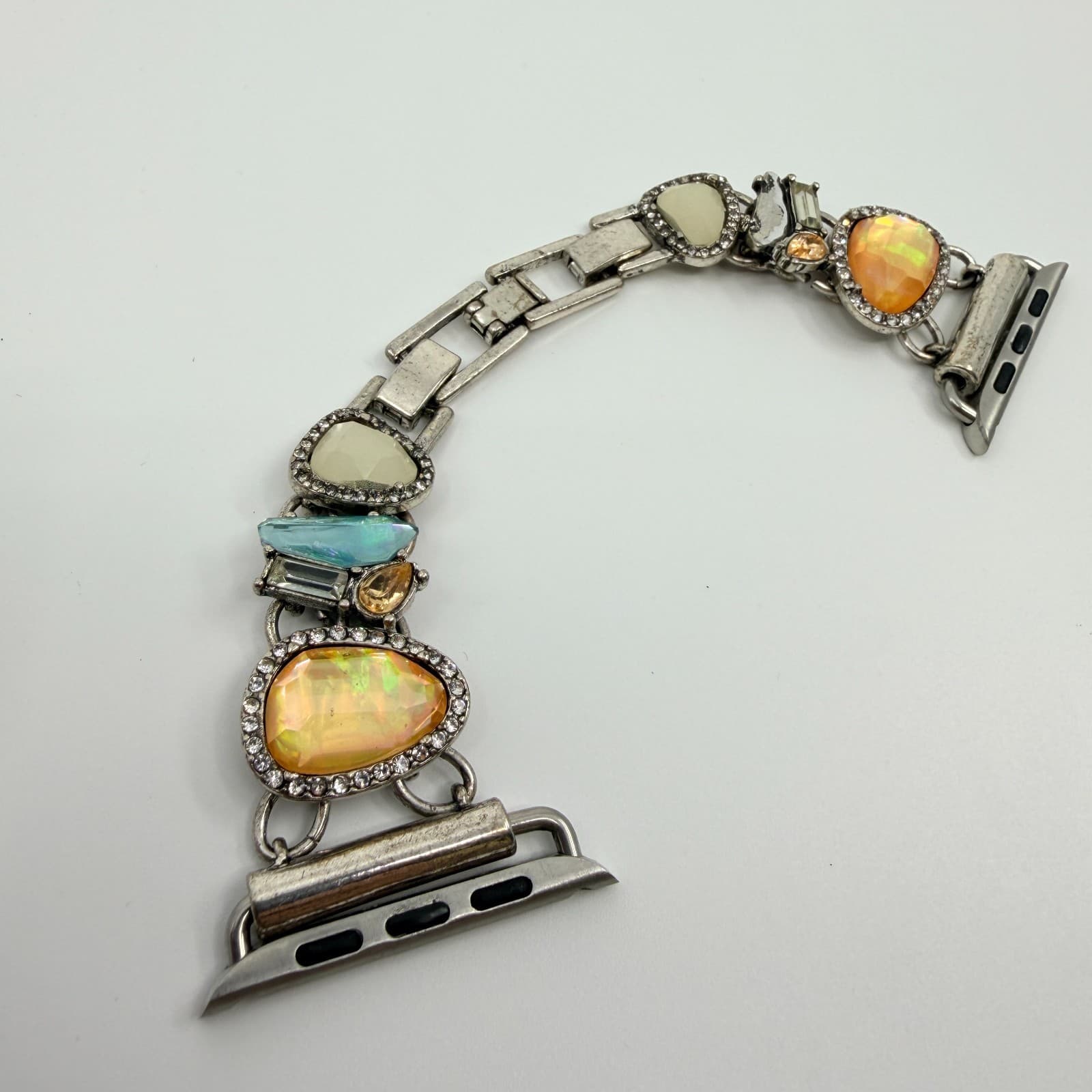 Vintage Boho Chic Mixed Media Stone Crystal Silver Tone Watch Band Bracelet Y2K - Thumbnail 4
