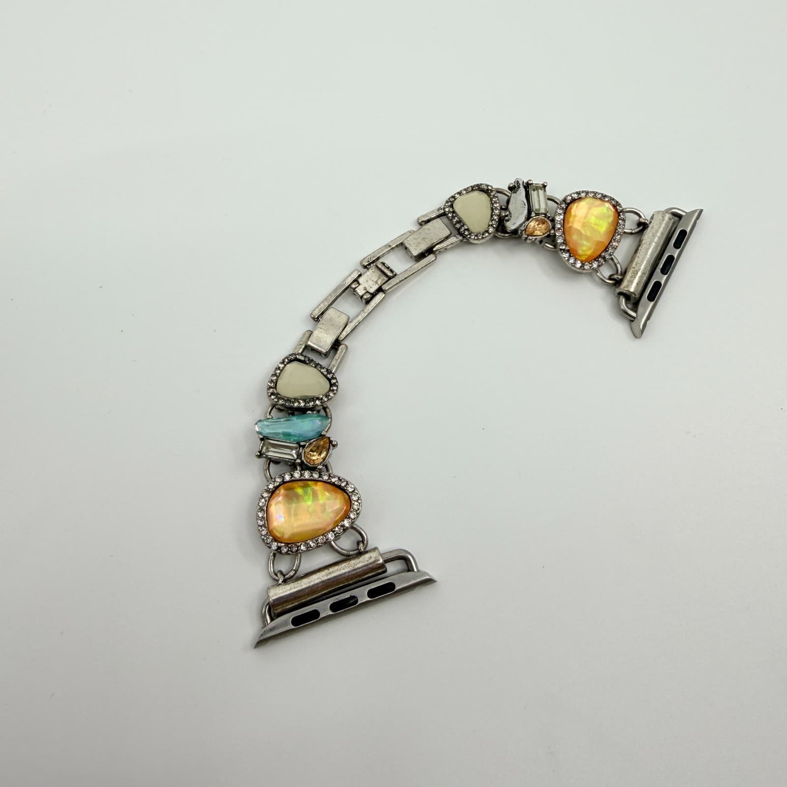 Vintage Boho Chic Mixed Media Stone Crystal Silver Tone Watch Band Bracelet Y2K - Thumbnail 5