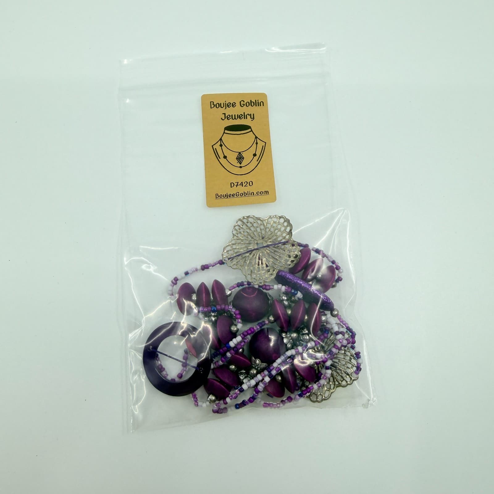 Vintage Purple Mixed Media Long Station Necklace Silver Flower Boho Statement - Thumbnail 8