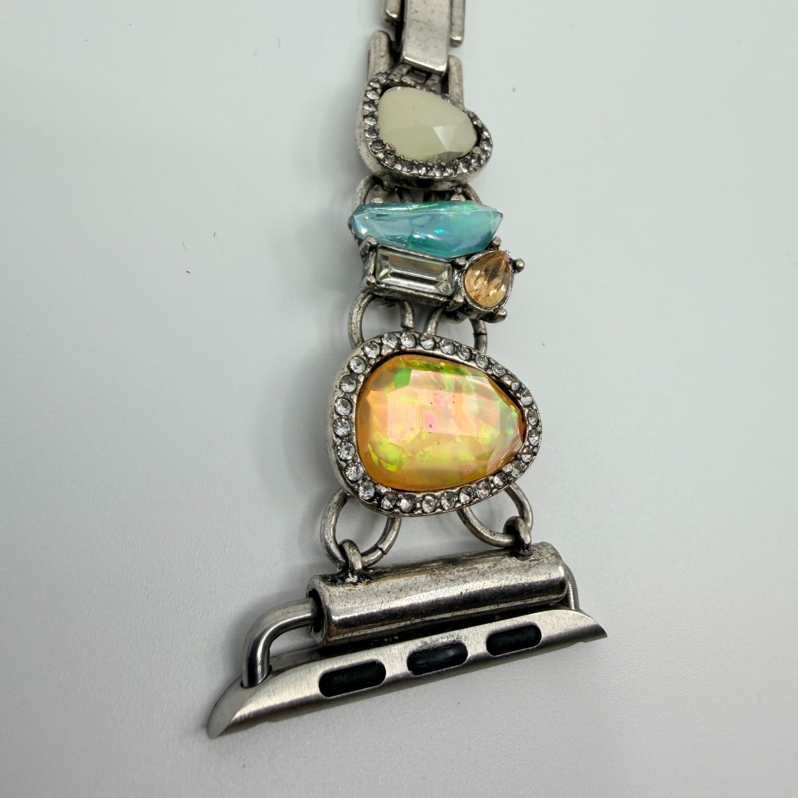 Vintage Boho Chic Mixed Media Stone Crystal Silver Tone Watch Band Bracelet Y2K - Thumbnail 3