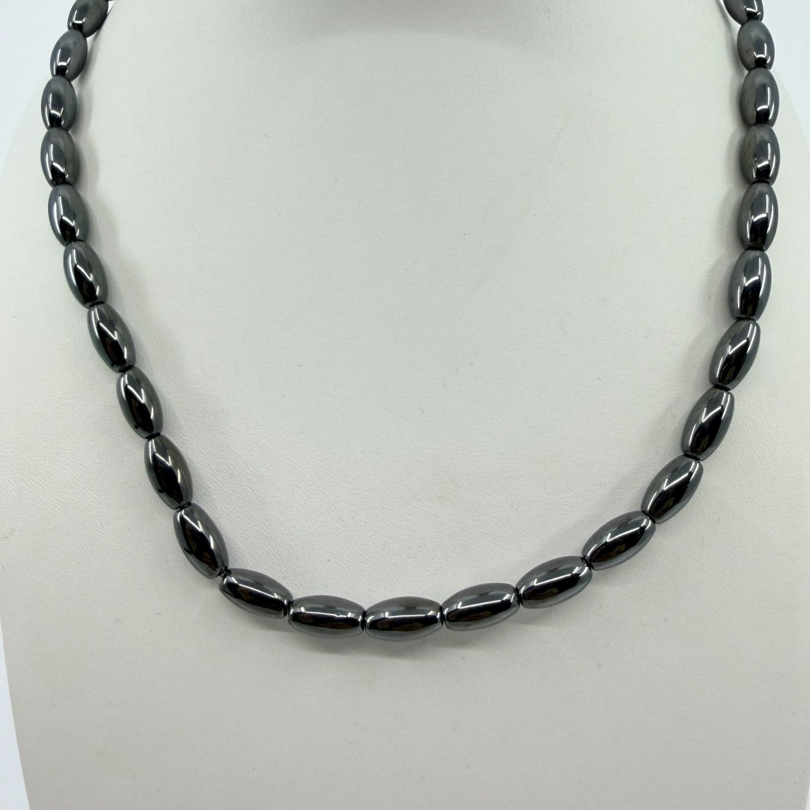 Vintage Hematite Tone Oval Bead Necklace Minimalist Gunmetal Simple Retro Boho - Thumbnail 2