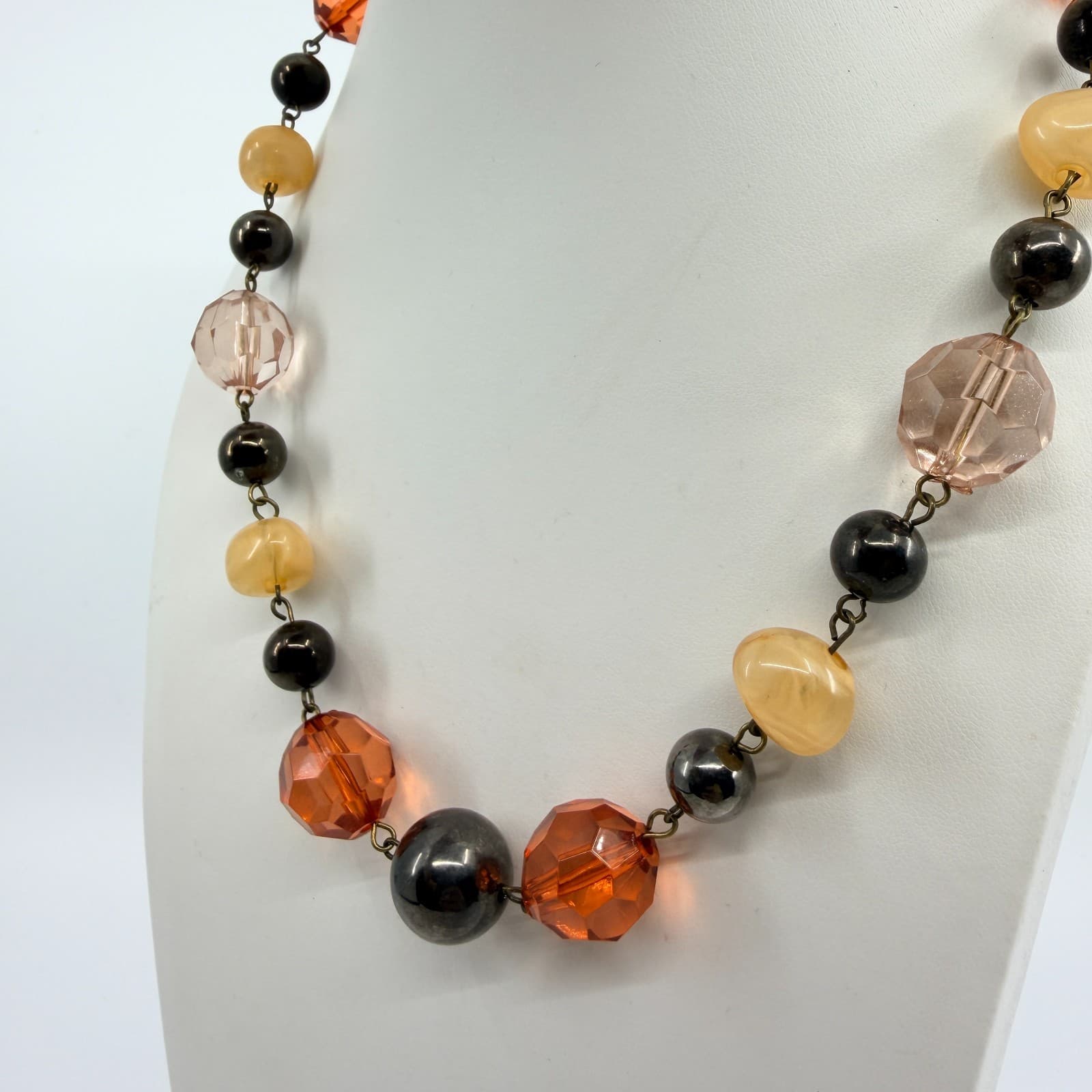 Vintage Earth Tone Beaded Necklace Faceted Amber Brown Minimalist Statement Boho - Thumbnail 6