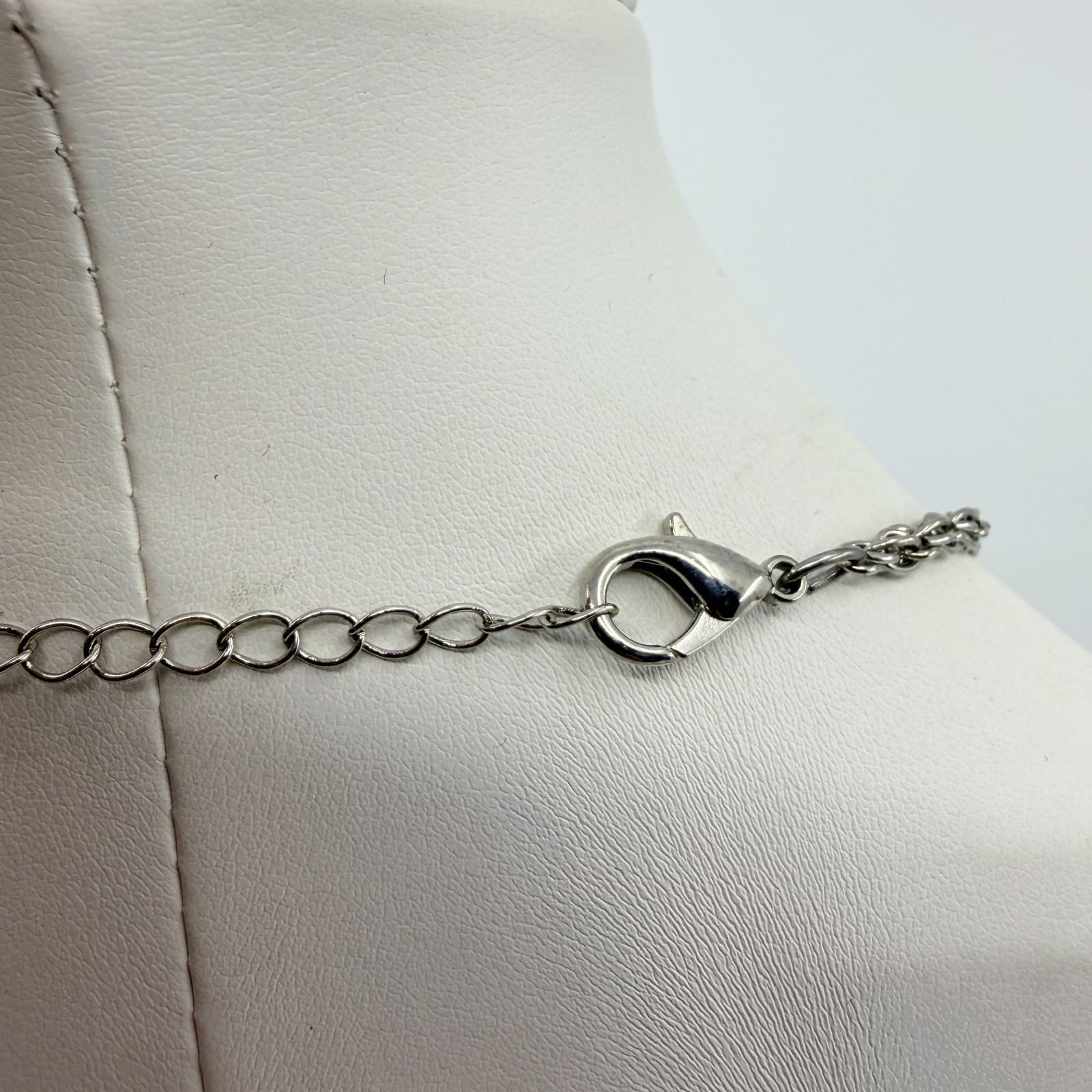 Vintage Silver Tone Faux Smoky Quartz Glass Bezel Link Necklace Chunky Statement - Thumbnail 7