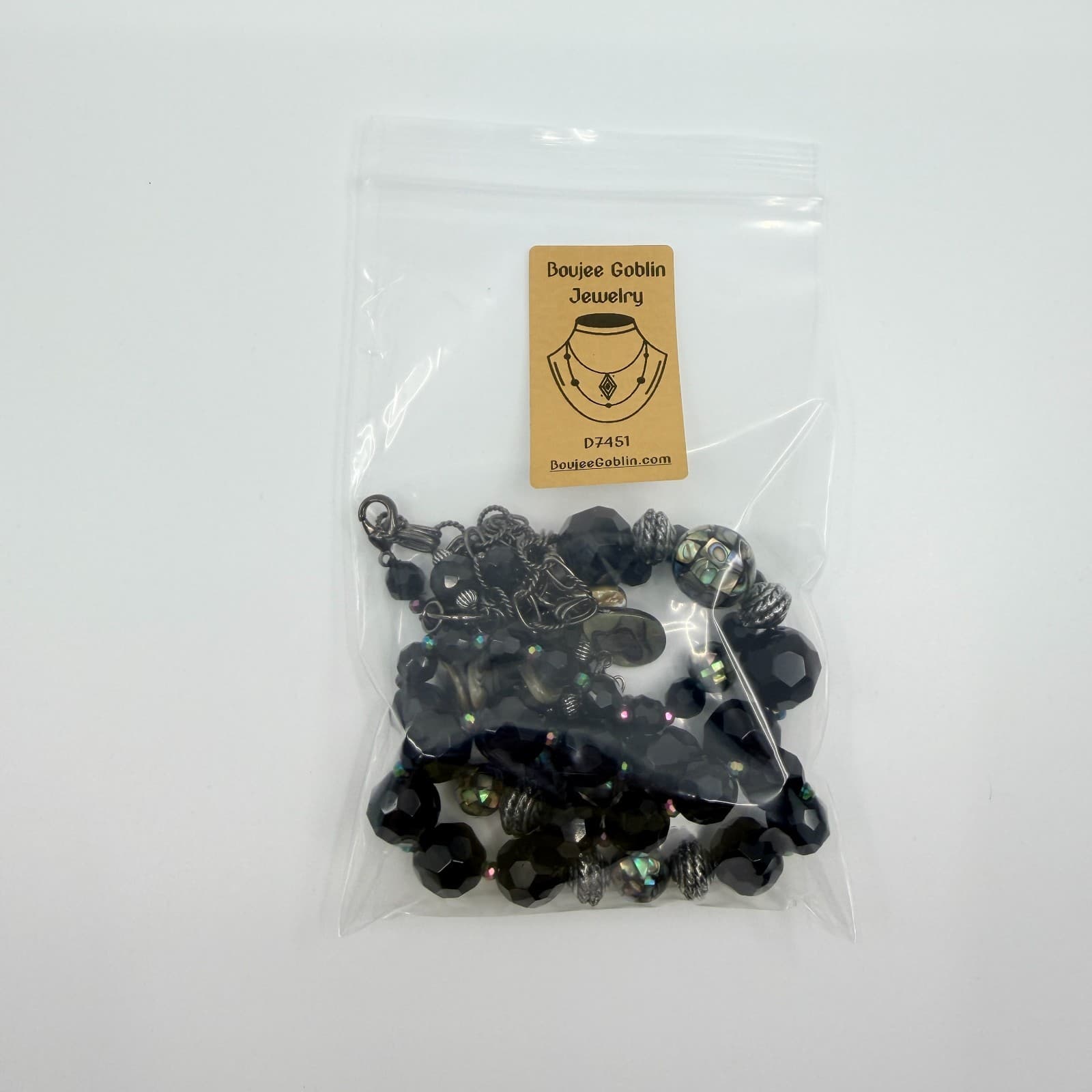 Vintage Black Faceted Beaded Necklace Iridescent Inlay Statement Chunky Boho - Thumbnail 10