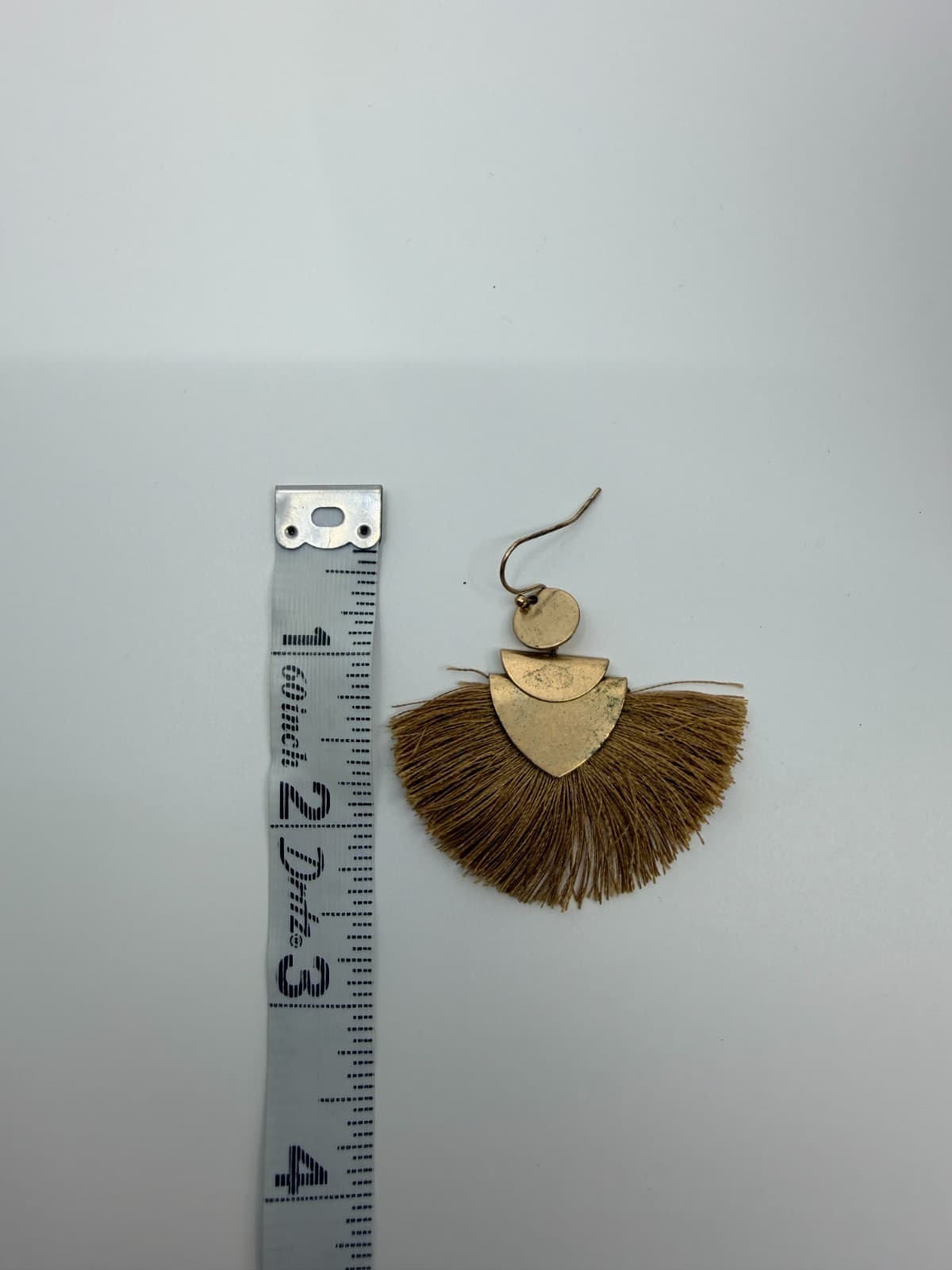 Vintage Gold Tone Tassel Fan Drop Earrings Large Statement Boho Geometric 90s - Thumbnail 7