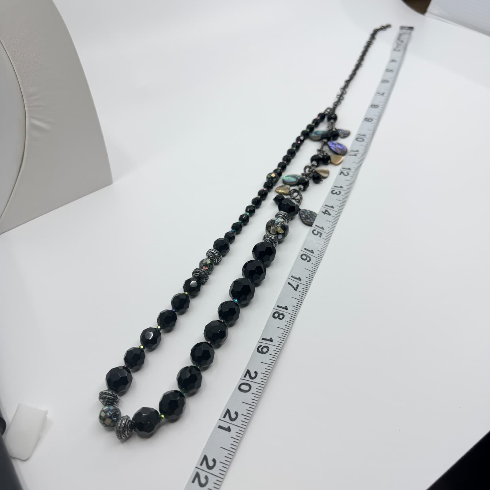 Vintage Black Faceted Beaded Necklace Iridescent Inlay Statement Chunky Boho - Thumbnail 9