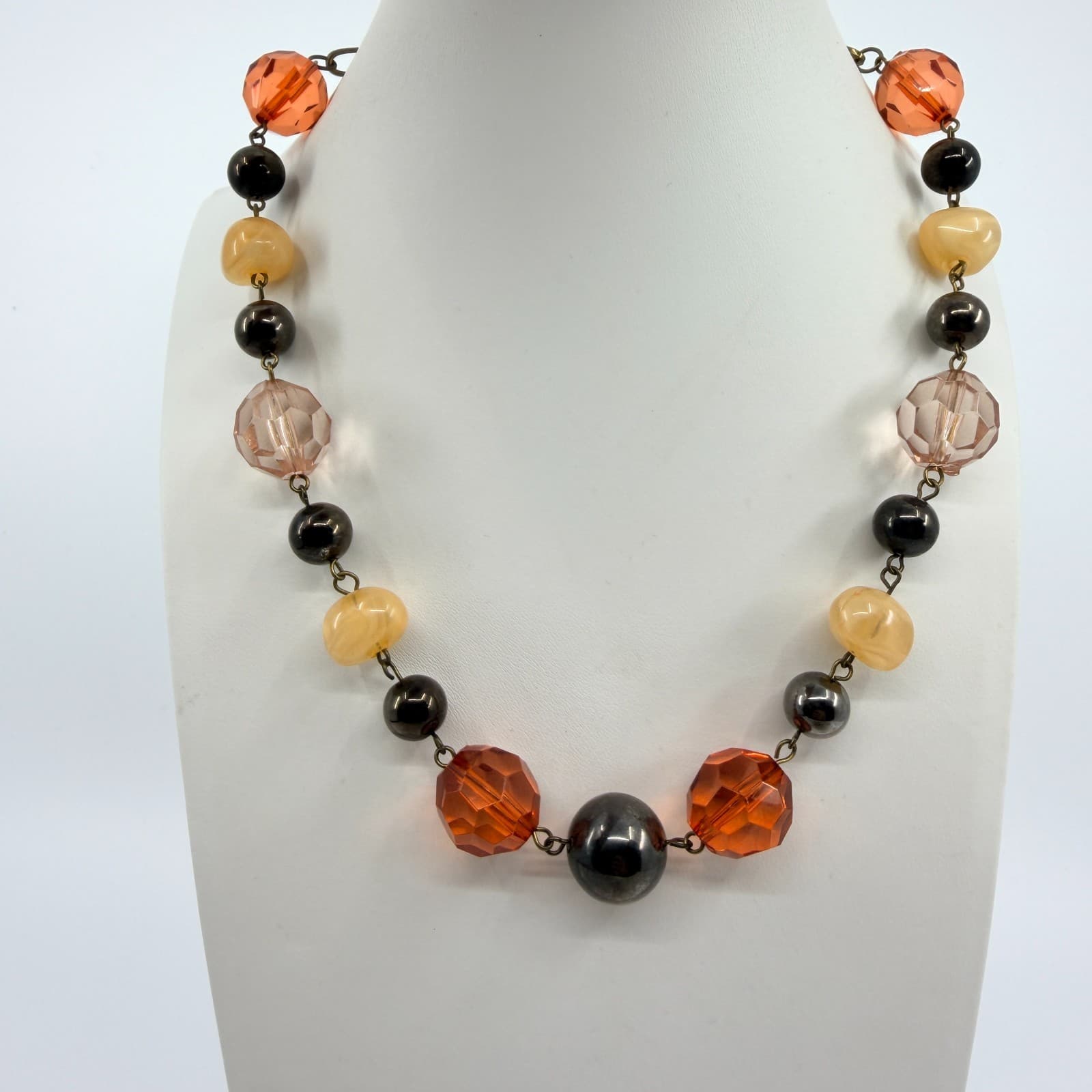 Vintage Earth Tone Beaded Necklace Faceted Amber Brown Minimalist Statement Boho - Thumbnail 3