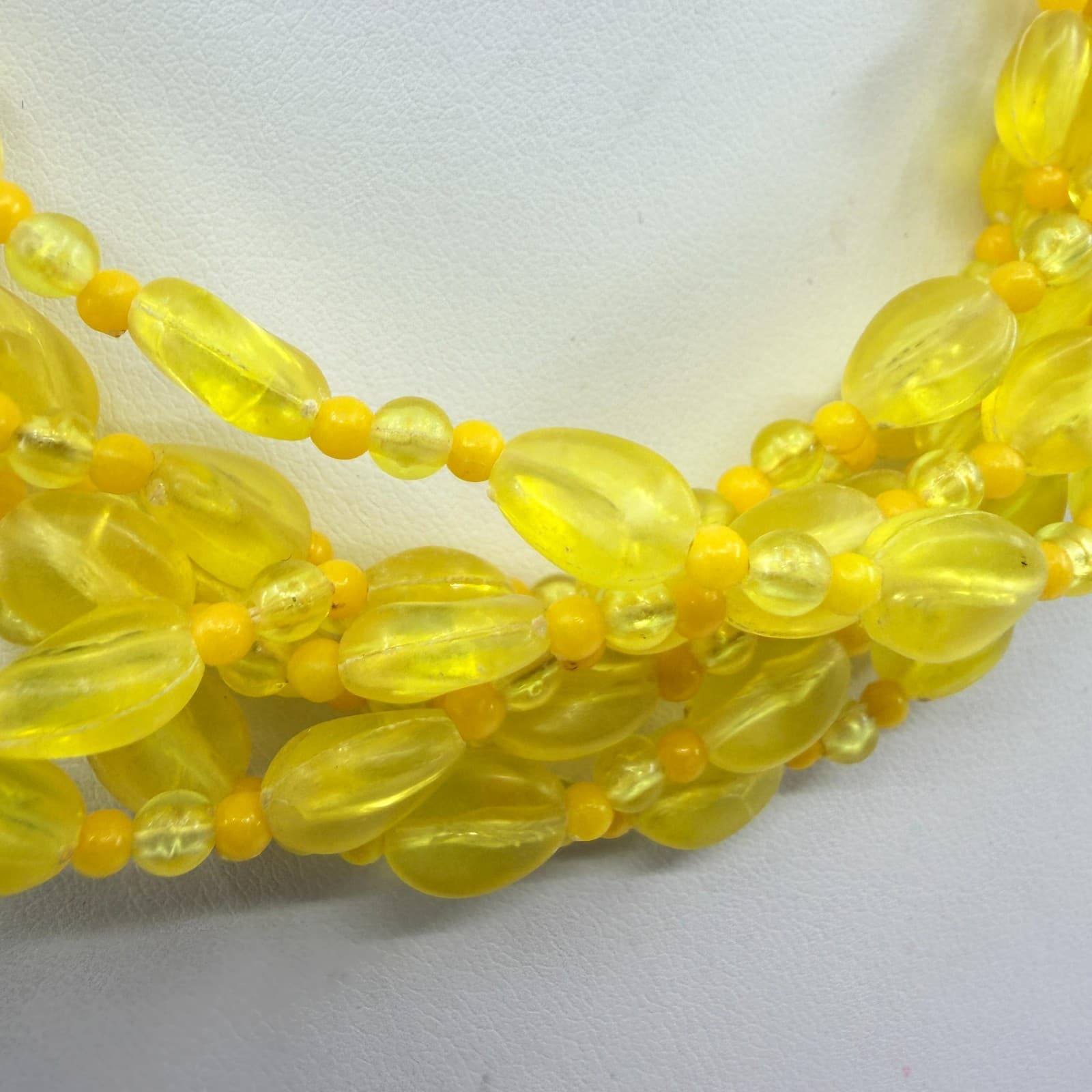 Vintage Yellow Acrylic Bead Multi Strand Necklace Chunky Statement Boho Chic - Thumbnail 4