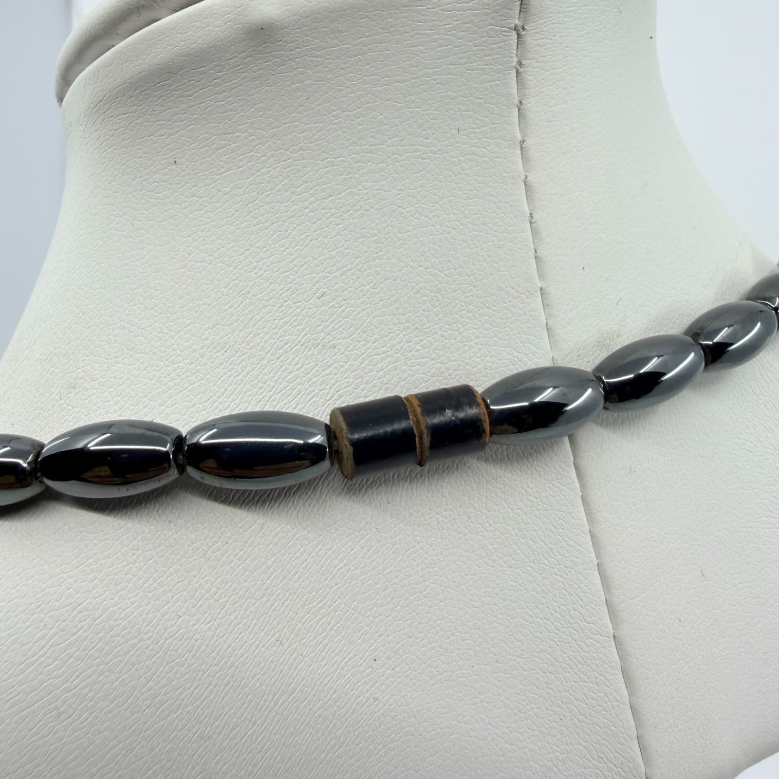 Vintage Hematite Tone Oval Bead Necklace Minimalist Gunmetal Simple Retro Boho - Thumbnail 7