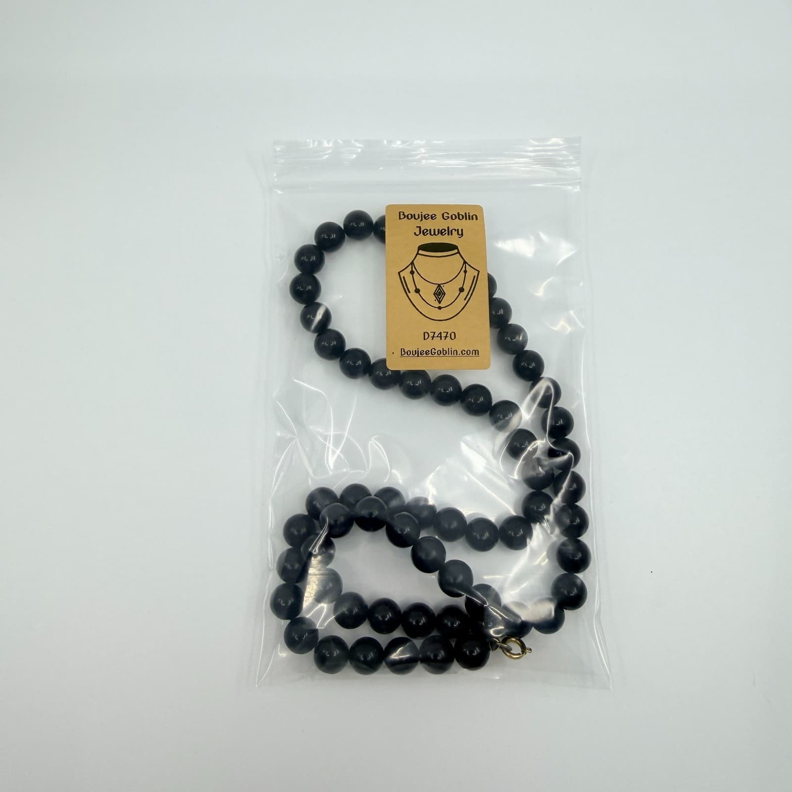 Vintage Black Bead Necklace Single Strand Minimalist Classic Retro Statement 90s - Thumbnail 9